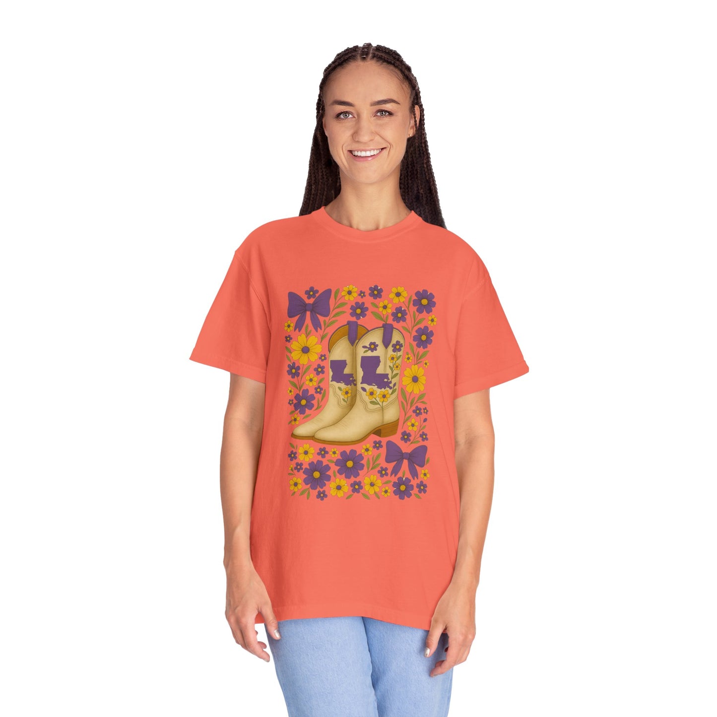 T-Shirt - Western Floral Boot T-Shirt, Vintage Graphic Shirt, Gift for Cowgirl, LSU Tigers, Louisiana Game Day