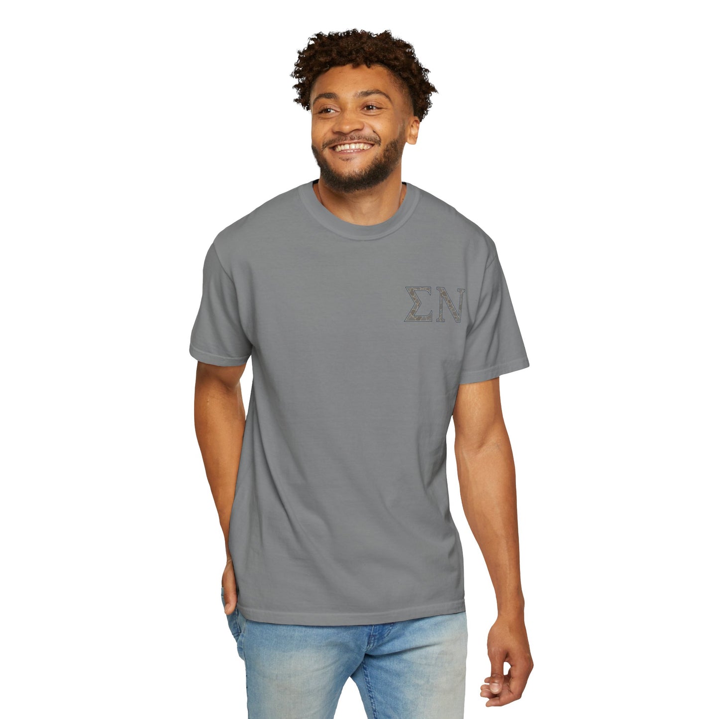 SigmaNu Camouflage T-Shirt | Unisex Garment-Dyed Tee for Greek Life | Ideal for Fraternity Events, Casual Wear, Gifts, Game Days