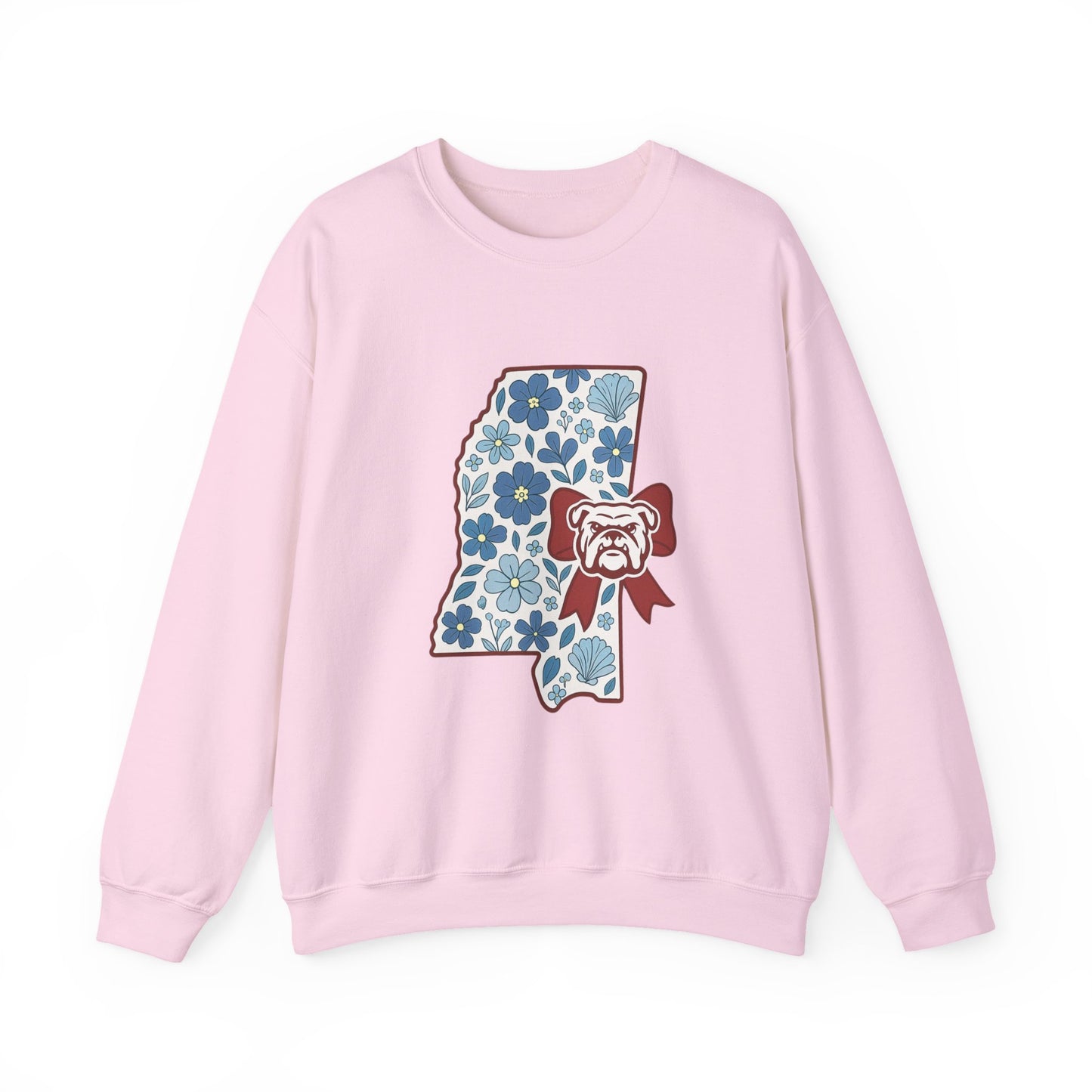 Mississippi Flower Bulldog Crewneck Sweatshirt, Cozy Sweatshirt for Fall, Gift for Dog Lovers, College Apparel, Casual Fashion