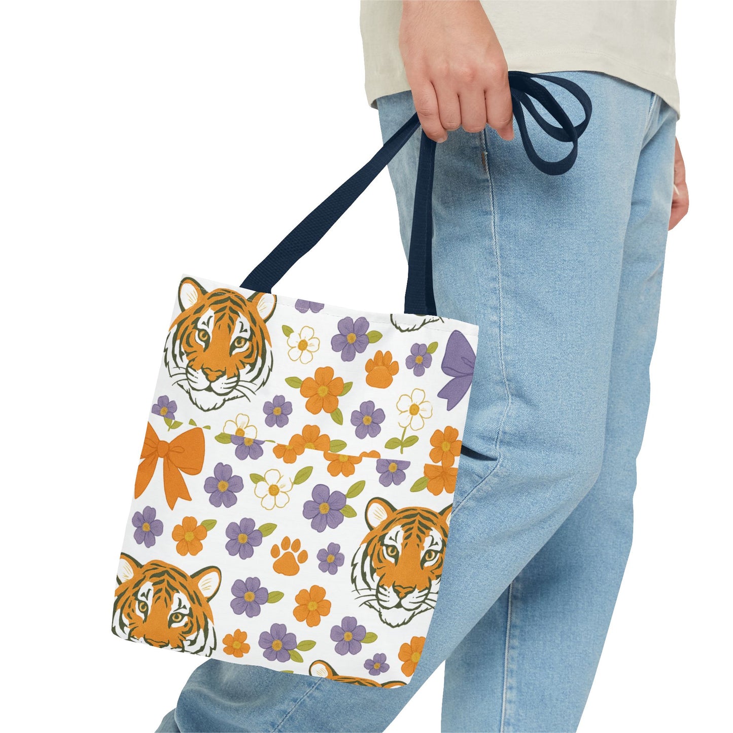 Whimsical Tiger Floral Tote Bag - Clemson Fan Gift, Graduation Gift, Alumni Gift, Cute Eco-Friendly Shopping Bag, Beach Bag, Gift for Animal Lovers, Spring & Summer Accessory