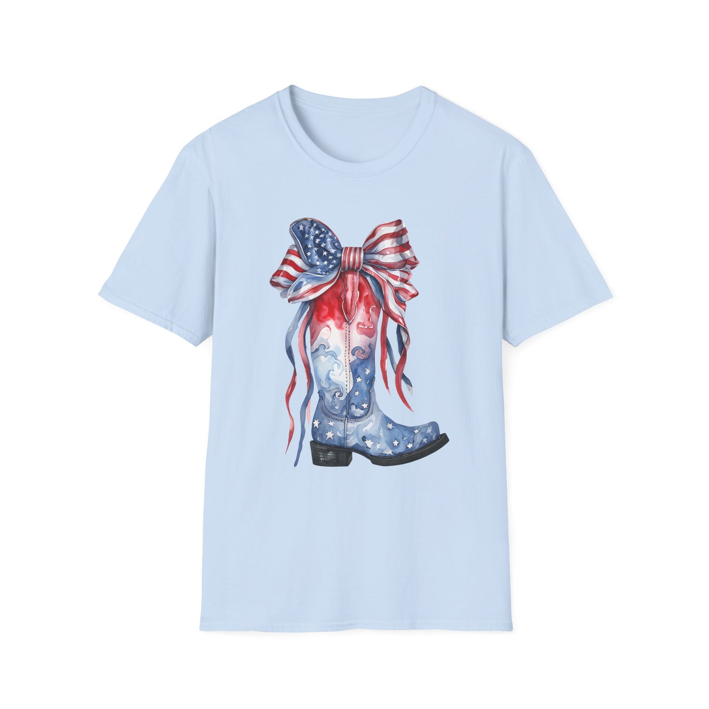 Patriotic Cowboy Boot T-Shirt | Unisex Softstyle Tee for Independence Day