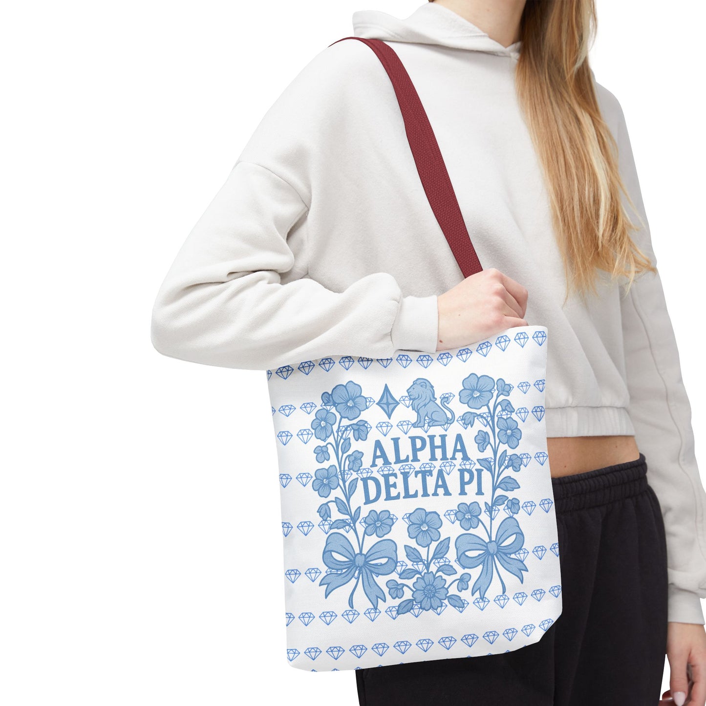Alpha Delta Pi Floral Tote Bag - Stylish Sorority Accessory, Gift for College Students, Everyday Use, Blue Floral Design, AOP Style