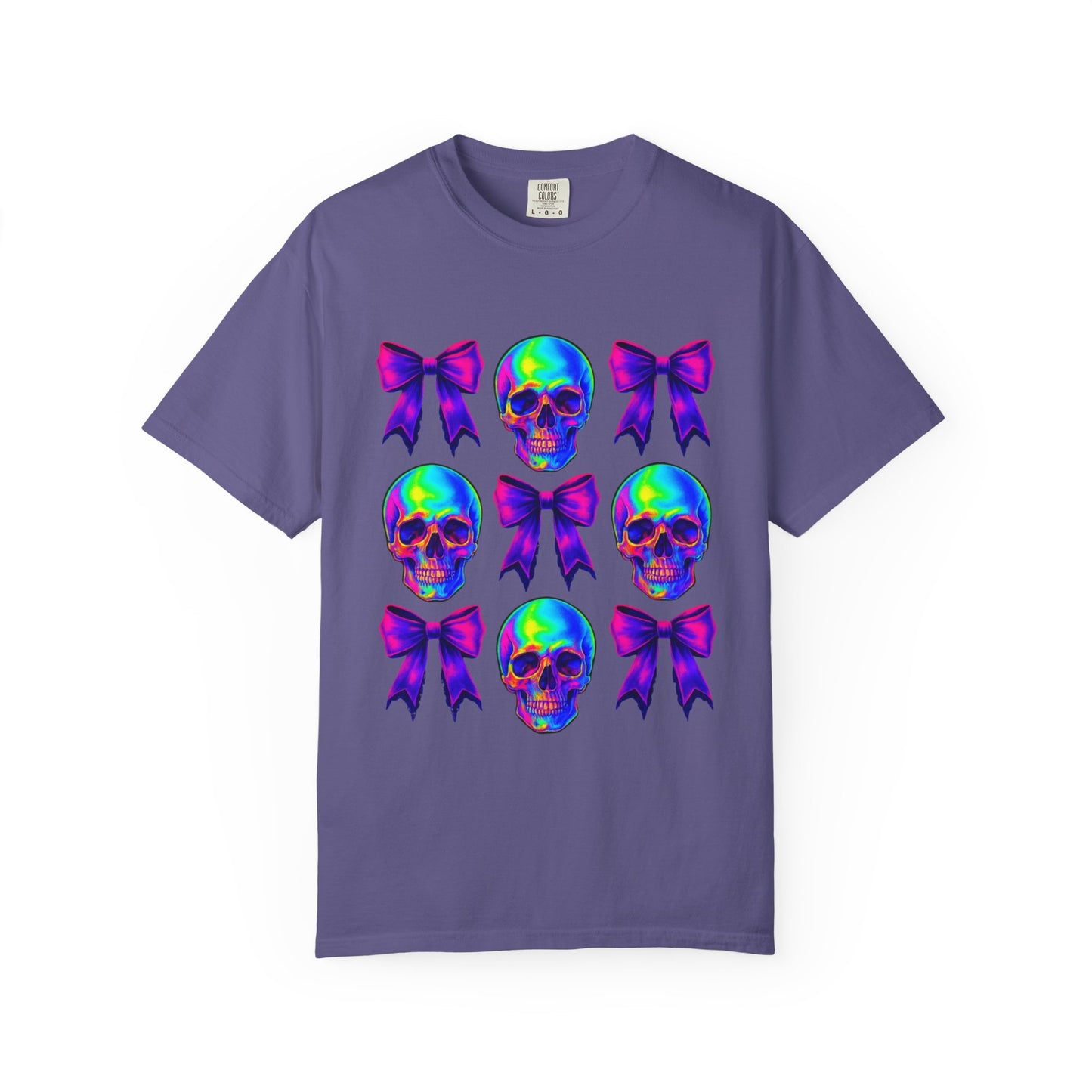 Neon Skull and Bow Unisex T-Shirt | Trendy Graphic Tee for Halloween, Festivals, Casual Wear, Gifts