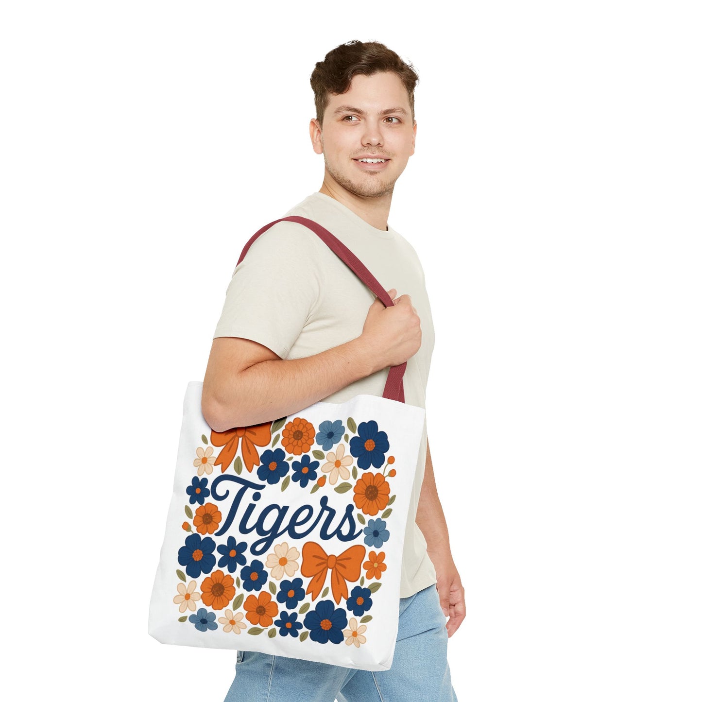 Floral Tiger Tote Bag, Cute Shopping Bag, Reusable Grocery Tote, Gift for Students, Eco-friendly Handbag, Graduation Gift, Alumni Gift