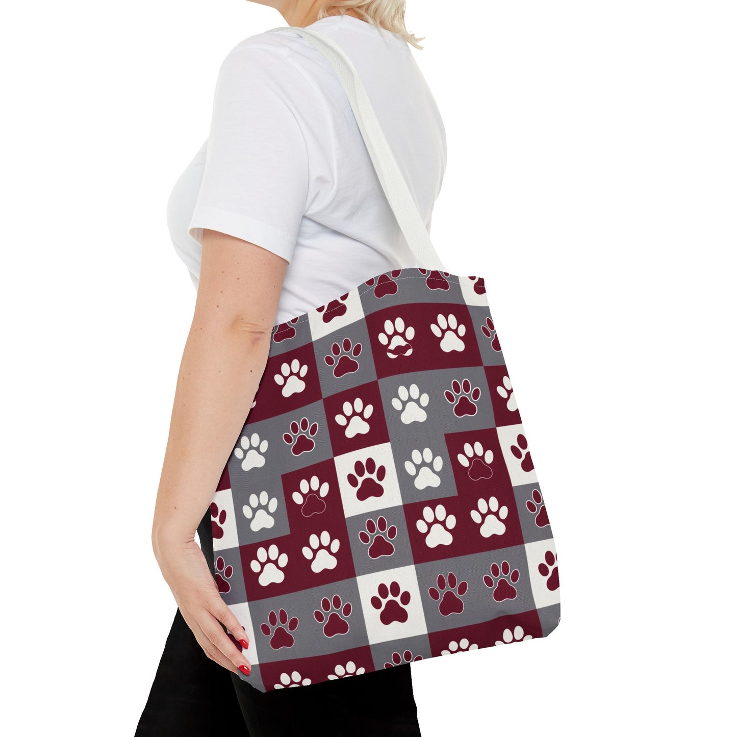 MS Bulldog Tote Bag - AOP, Paw Print Design, Reusable Shopping Bag, Mississippi Bulldog Fan, Animal Lover Accessory