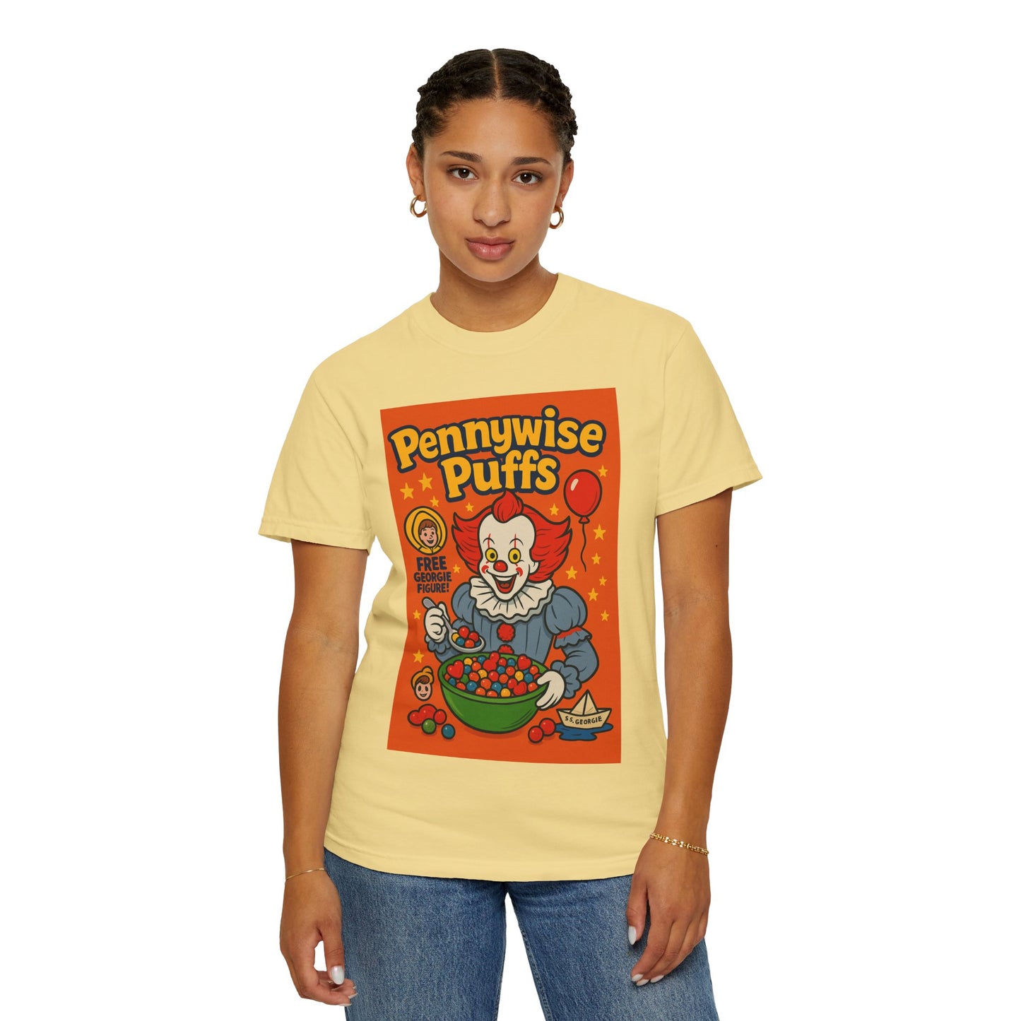 Pennywise Puffs T-Shirt | Unisex Graphic Tee for Horror Fans, Perfect for Halloween, Movie Nights, Gifts, Cosplay