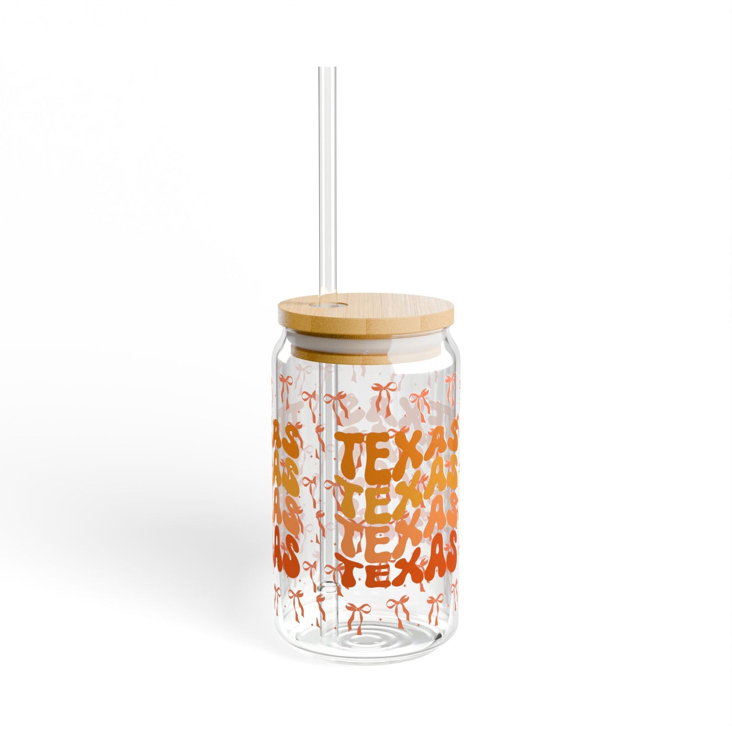 Coquette Bow Texas Sipper Glass, 16oz | Unique Glass Drinkware, Personalized Gift, Summer Party Essential, Texan Pride Mug, Longhorns, Graduation Gift