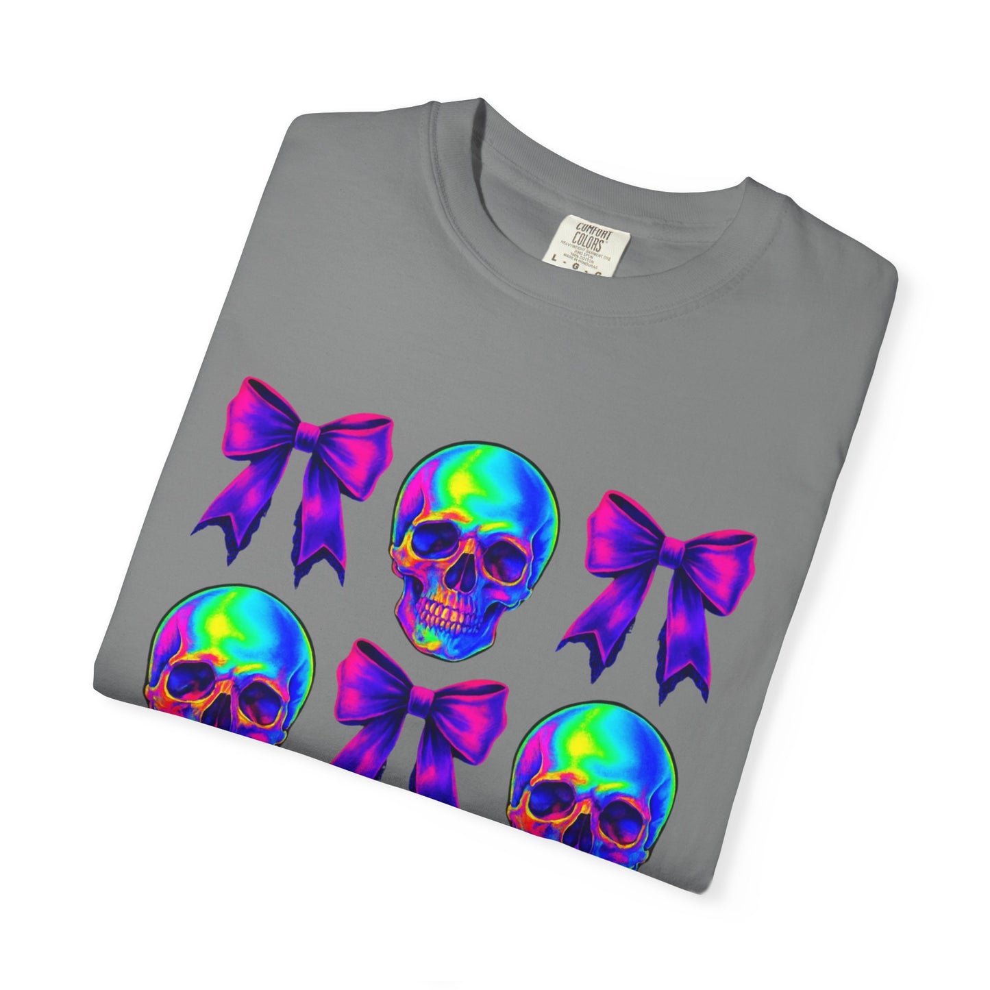 Neon Skull and Bow Unisex T-Shirt | Trendy Graphic Tee for Halloween, Festivals, Casual Wear, Gifts