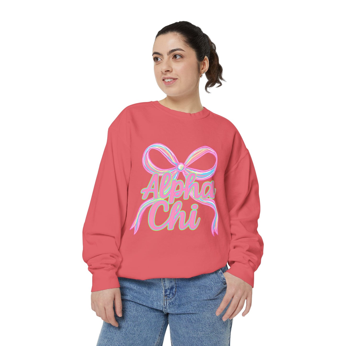 AlphaChi Garment-Dyed Sweatshirt, Sorority Sweatshirt, Personalized Gift, College Apparel, Comfortable Crewneck, Trendy Fashion