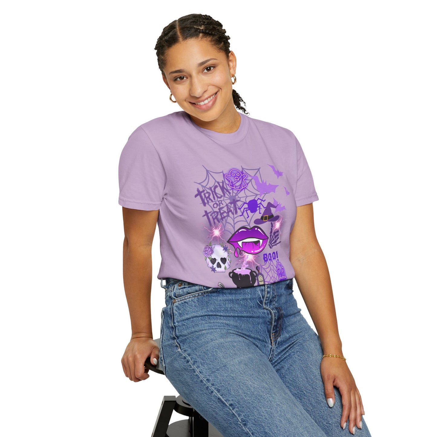 Spooky Purple Vibes Halloween Graphic T-Shirt, Fun Unisex Tee for Spooky Season, Trick or Treat, Boo! Shirt, Halloween Party Wear, Gift Idea