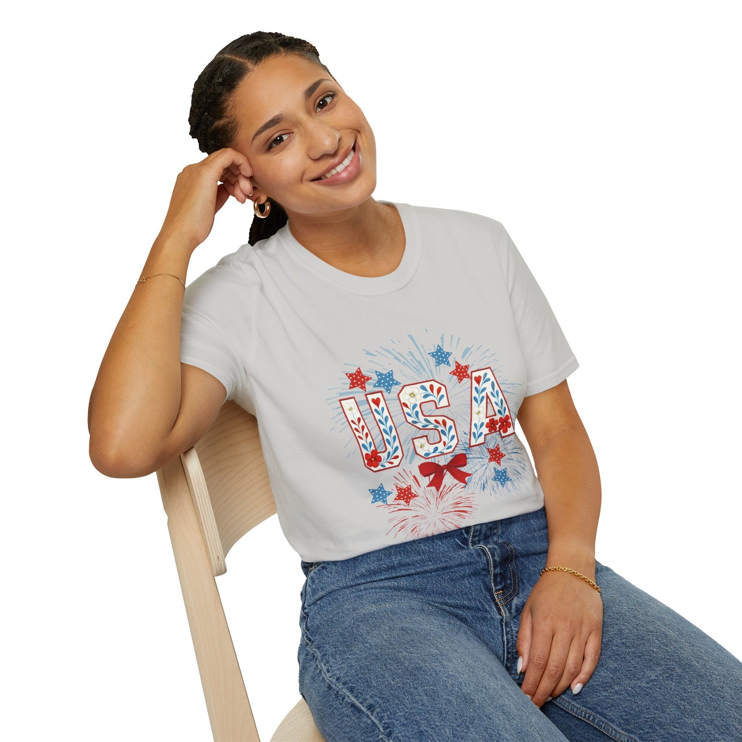 Patriotic USA Fireworks T-Shirt, 4th of July Tee, Unisex Graphic Shirt, Independence Day Apparel, Stars and Stripes Clothing