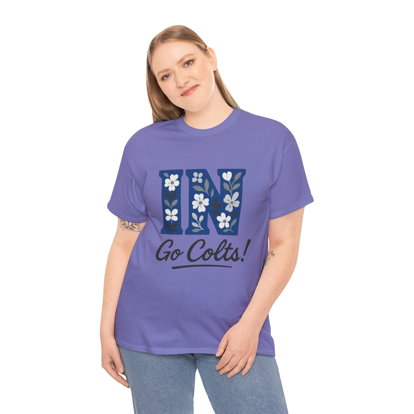 Floral Colts Tee | Unisex Heavy Cotton Tee for Sports Fans, Indiana Pride