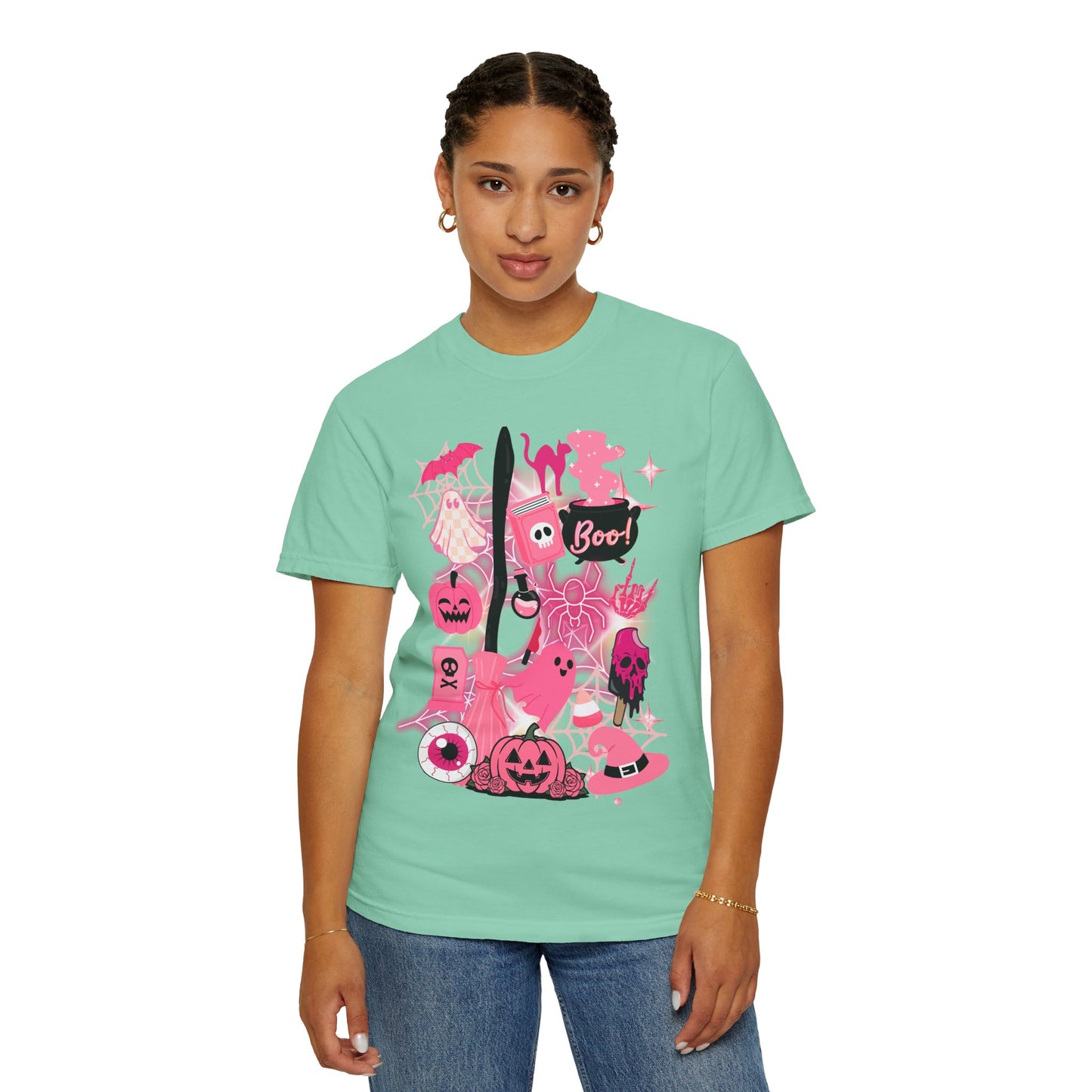 Pink Halloween-Themed Unisex T-shirt, Spooky Shirt, Ghostly Apparel, Boo T-shirt, Fall Fashion, Halloween Costume Top