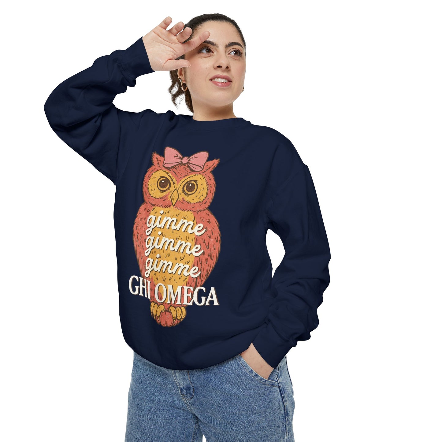 Gimme Gimme Owl Sweatshirt, Unisex Sweatshirt, Sorority Apparel, Cute Owl Design, Cozy Gift, College Sweatshirt
