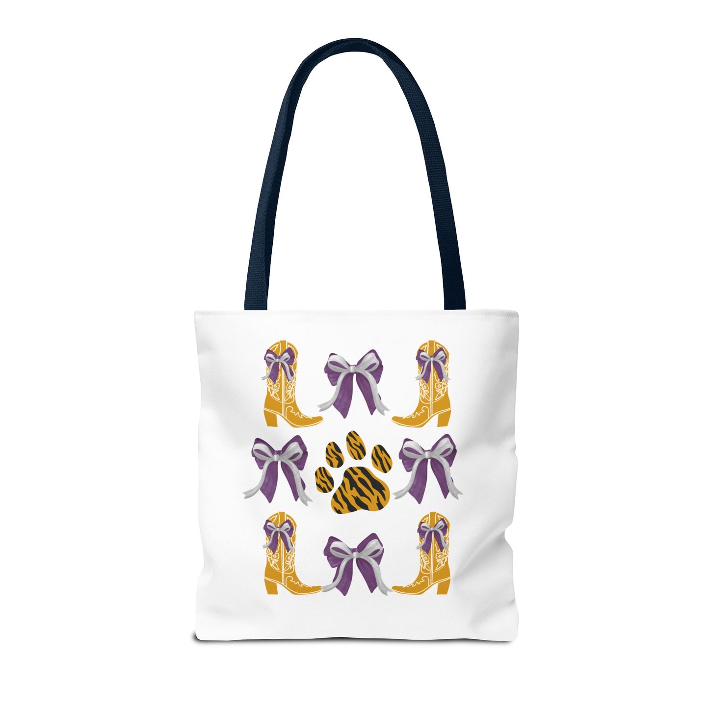 LSu coquette bow Print Tote Bag, Eco-Friendly Fashion Bag, lsu tiger fan, louisiana game day, geaux tigers, college student gift, graduation gift
