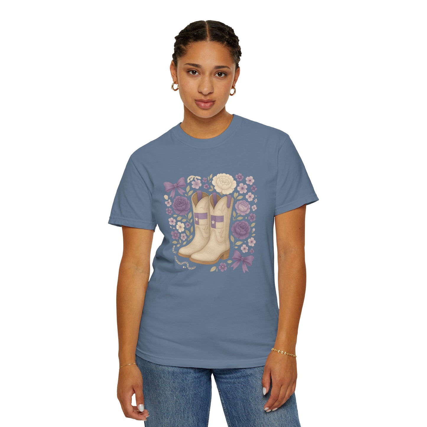 Whimsical Floral Boots Unisex T-Shirt | Casual Style, Gift for Her, Texas Christian University, TCU Frogs, Comfort Colors, Texas Fan gift, Graduation Gift