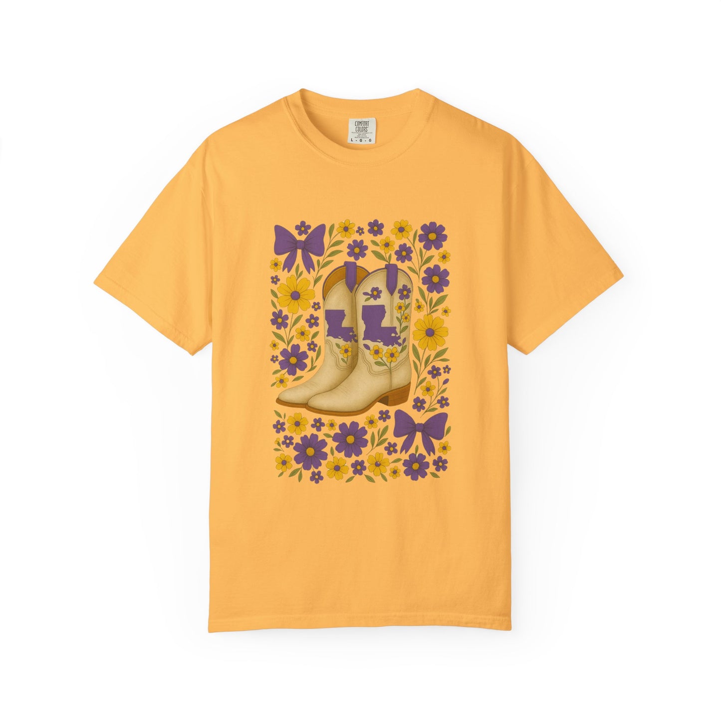 T-Shirt - Western Floral Boot T-Shirt, Vintage Graphic Shirt, Gift for Cowgirl, LSU Tigers, Louisiana Game Day