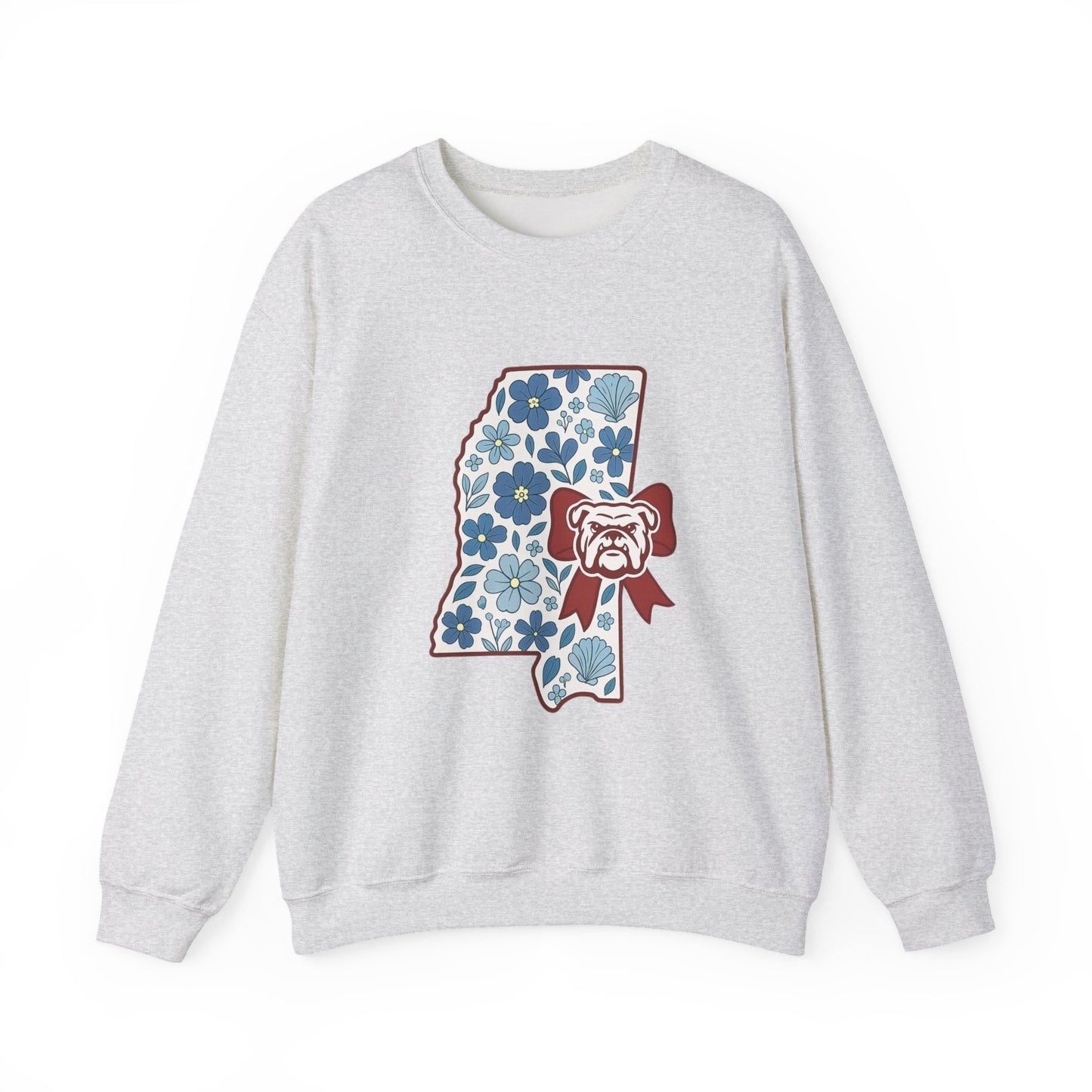 Mississippi Flower Bulldog Crewneck Sweatshirt, Cozy Sweatshirt for Fall, Gift for Dog Lovers, College Apparel, Casual Fashion