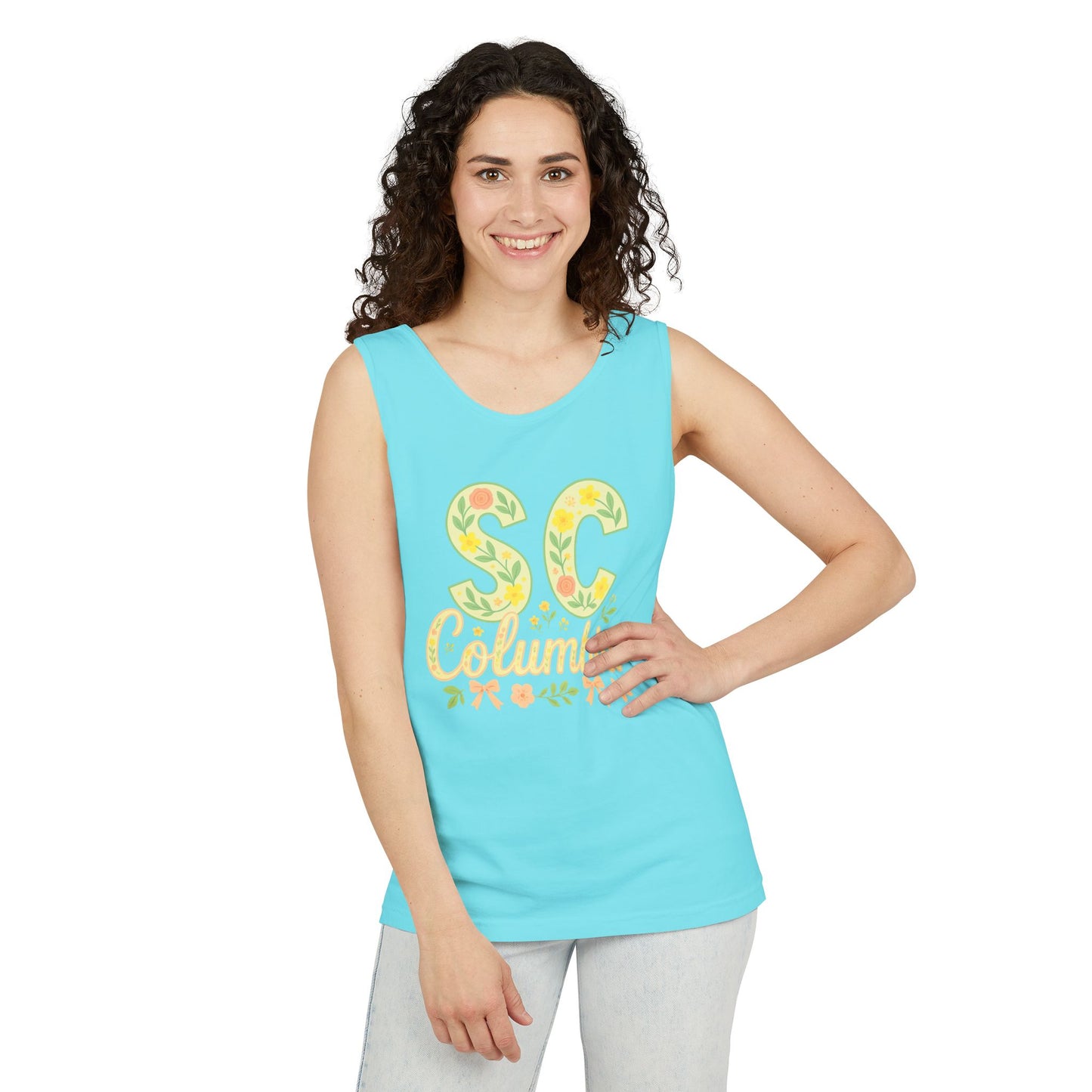 SC Columbia Floral Tank Top, Summer Tee, Beachwear, Vacation Clothes, Gift for Her, Casual Outfit, Comfort Colors, Graduation Gift