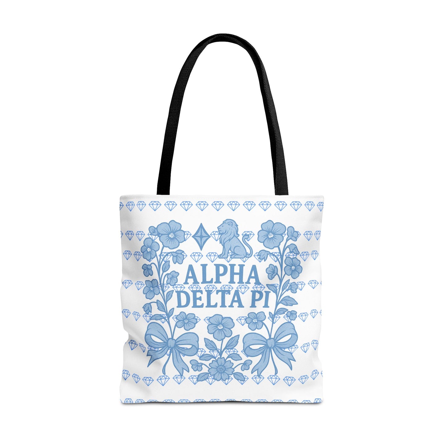 Alpha Delta Pi Floral Tote Bag - Stylish Sorority Accessory, Gift for College Students, Everyday Use, Blue Floral Design, AOP Style
