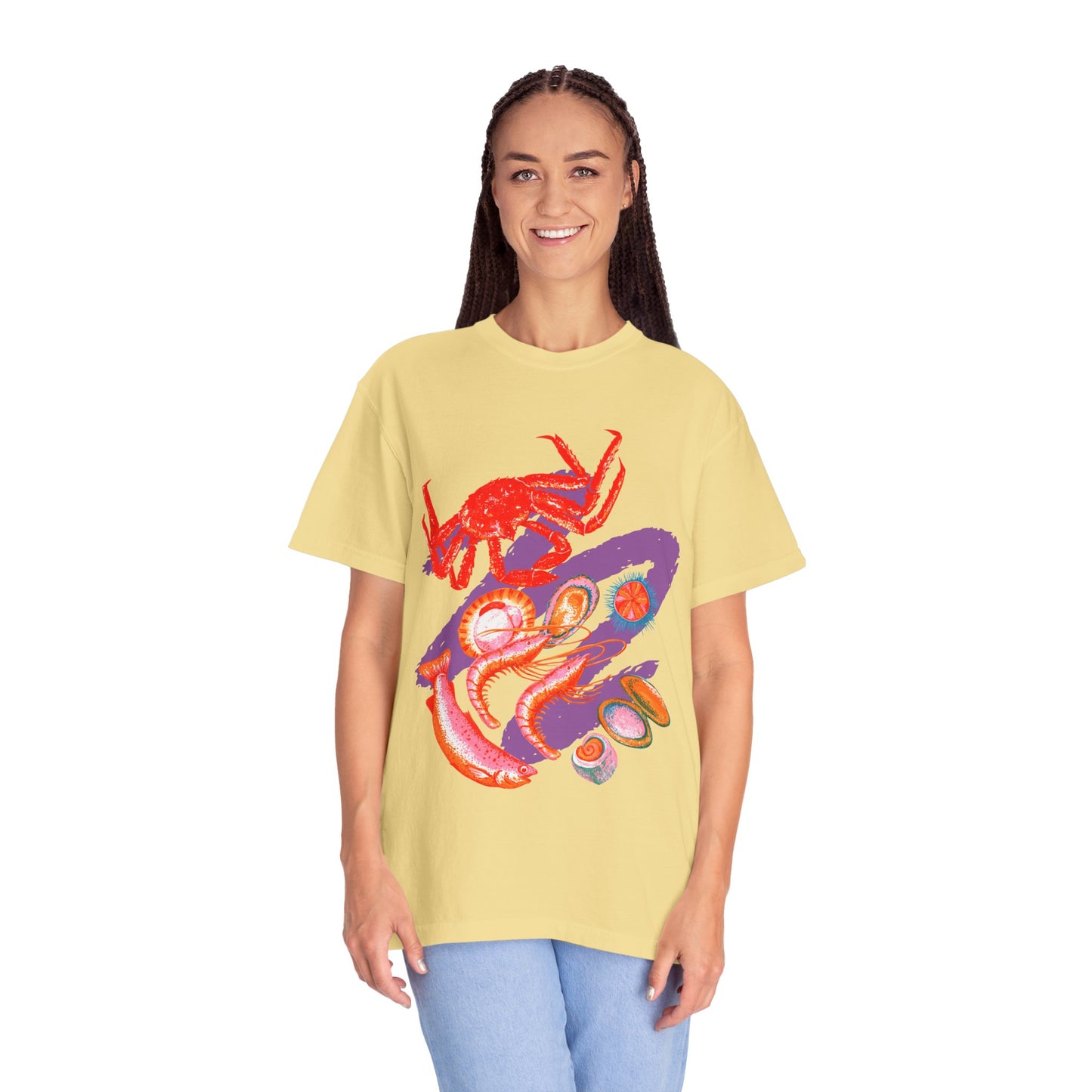 Comfort Colors Vibrant Seafood T-Shirt, French Coastal Tee, Distressed Shirt, Oversized Coquette Aesthetic, Nautical Style