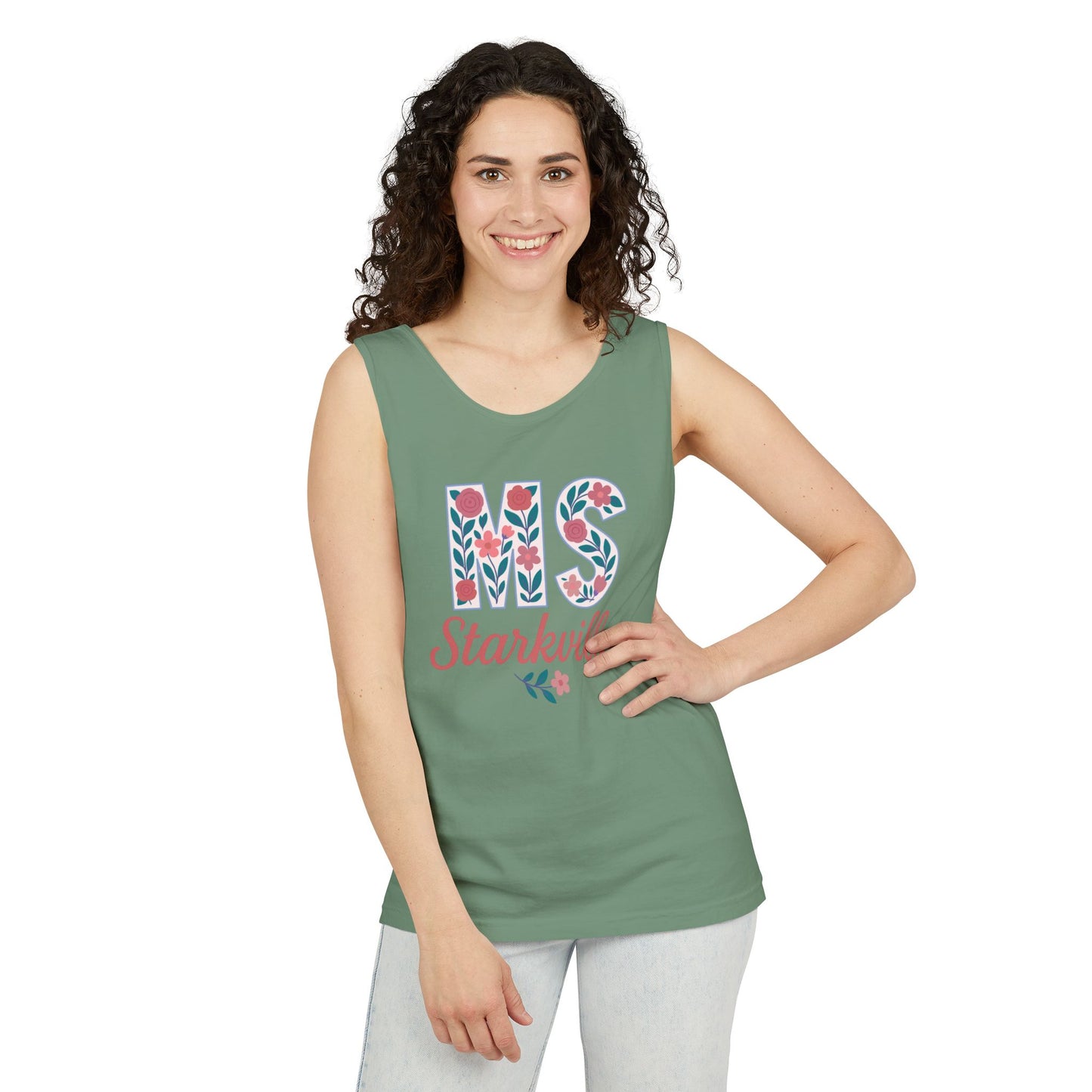 Mississippi Floral Monogram Summer Tank Top, Comfort Colors, Perfect for Casual Outings, Gifts, Beach Days, Graduation Celebrations,