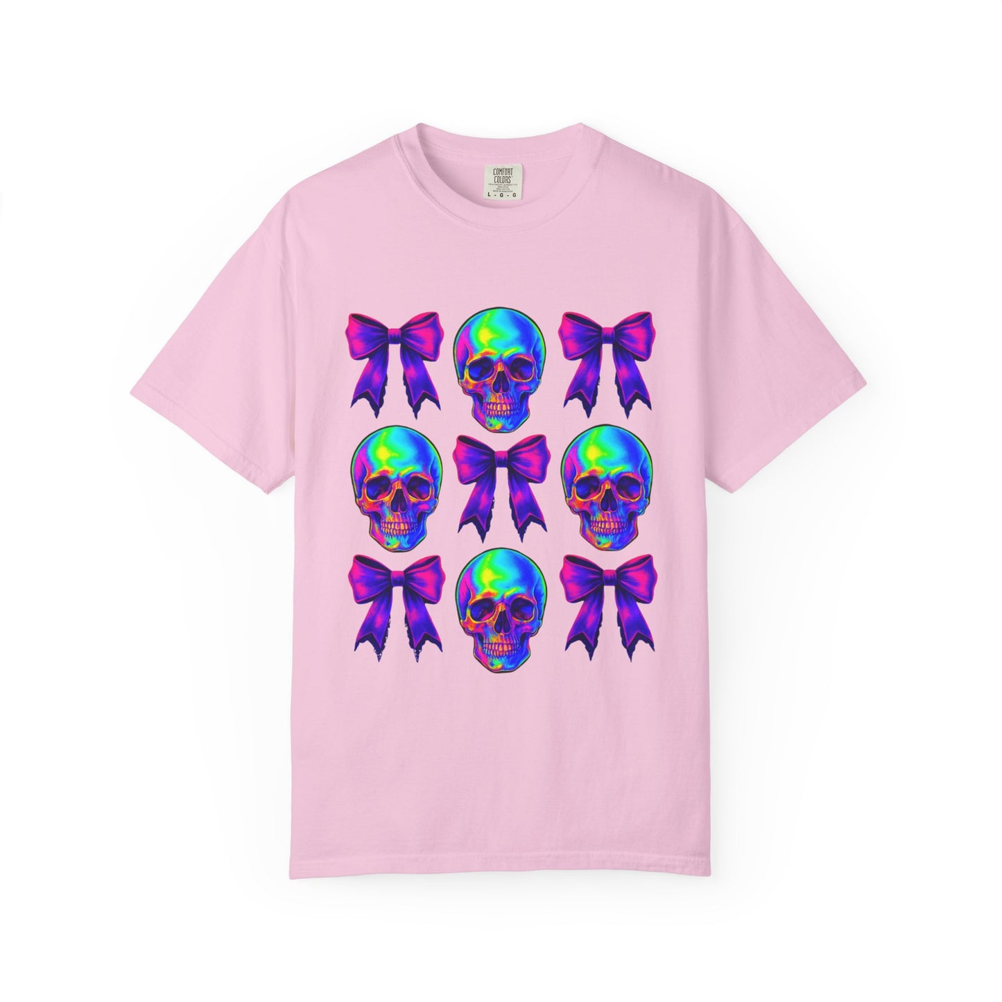 Neon Skull and Bow Unisex T-Shirt | Trendy Graphic Tee for Halloween, Festivals, Casual Wear, Gifts