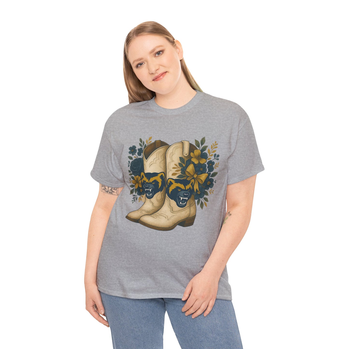 Graphic Tee - Michigan Wolverines Maize and Blue Country Chic Floral Cowboy Boots Vintage Style Shirt