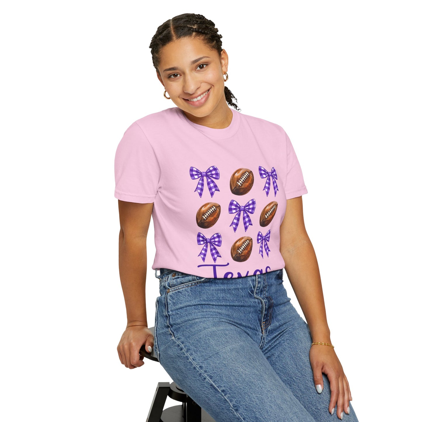 Texas Football Unisex T-Shirt with Purple Bows - Game Day Sports Apparel for Horned Frogs Fans