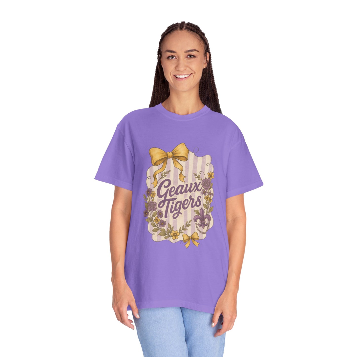 Geaux Tigers Floral T-Shirt, Unisex Casual Tee, Game Day Apparel, Spring Outfit, LSU Fan Gear