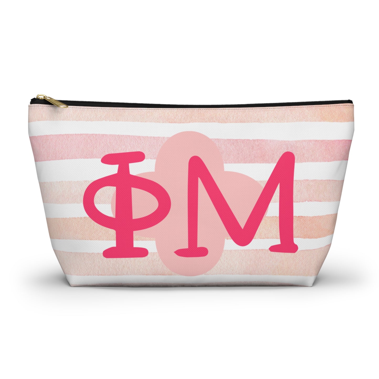 PHI mu Chic Accessory Pouch for Sorority Sisters, Cosmetic Bag, Makeup Organizer, Gift for College Graduates, Pink Stripes