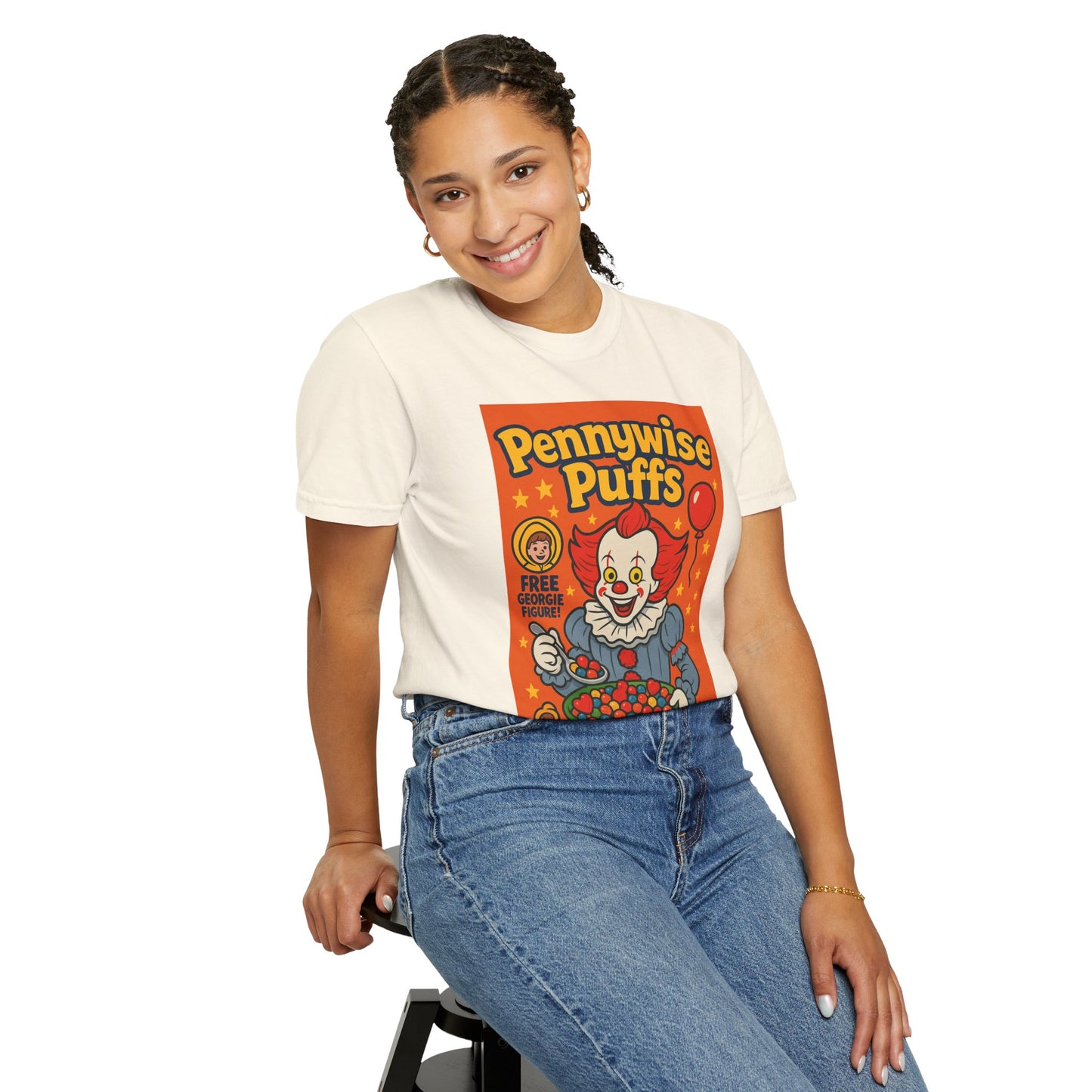 Pennywise Puffs T-Shirt | Unisex Graphic Tee for Horror Fans, Perfect for Halloween, Movie Nights, Gifts, Cosplay