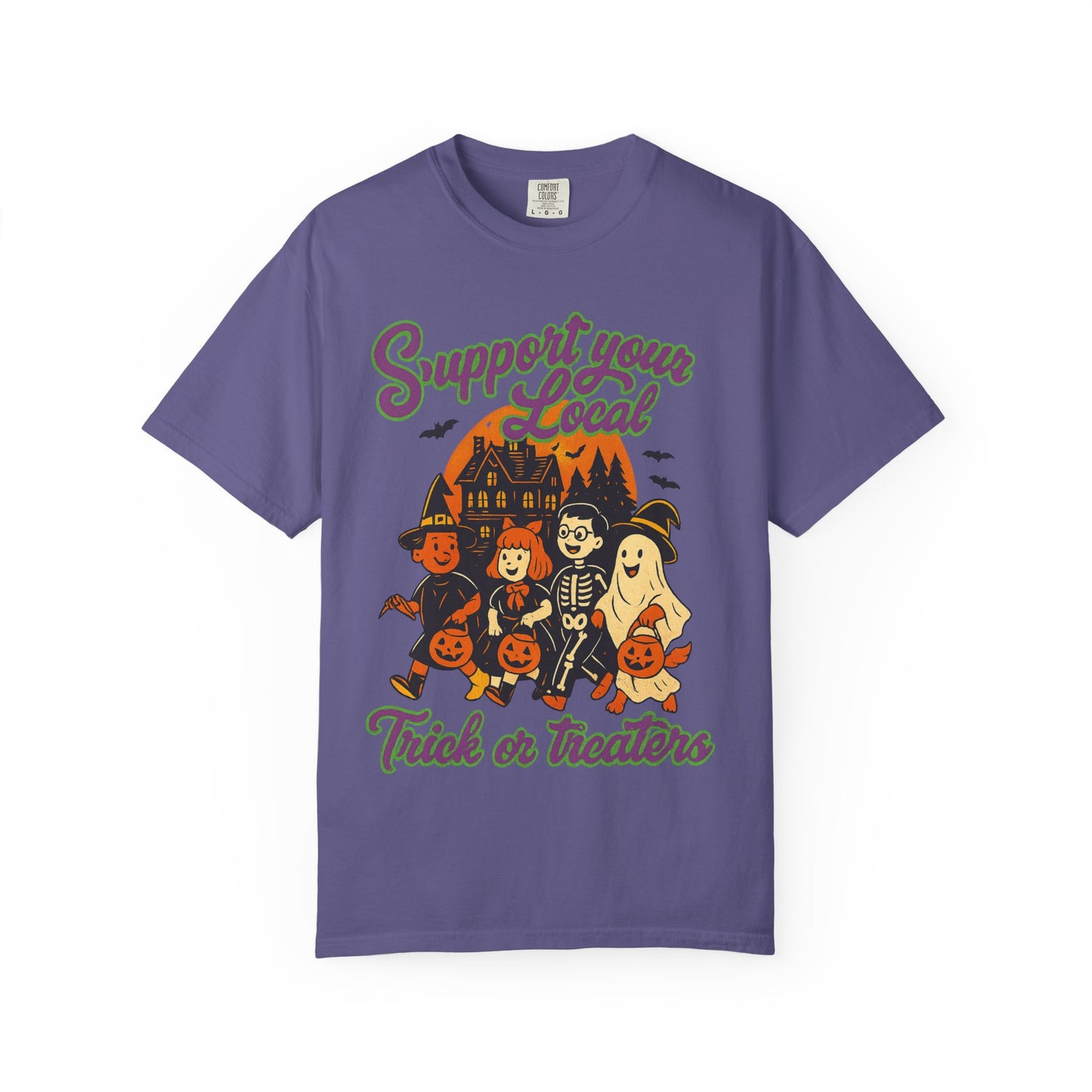 Halloween Support T-Shirt, Youth Trick or Treat Shirt, Garment-Dyed Tee for Kids, Spooky Season Apparel, Holiday Party Top, Fun Costume Wear