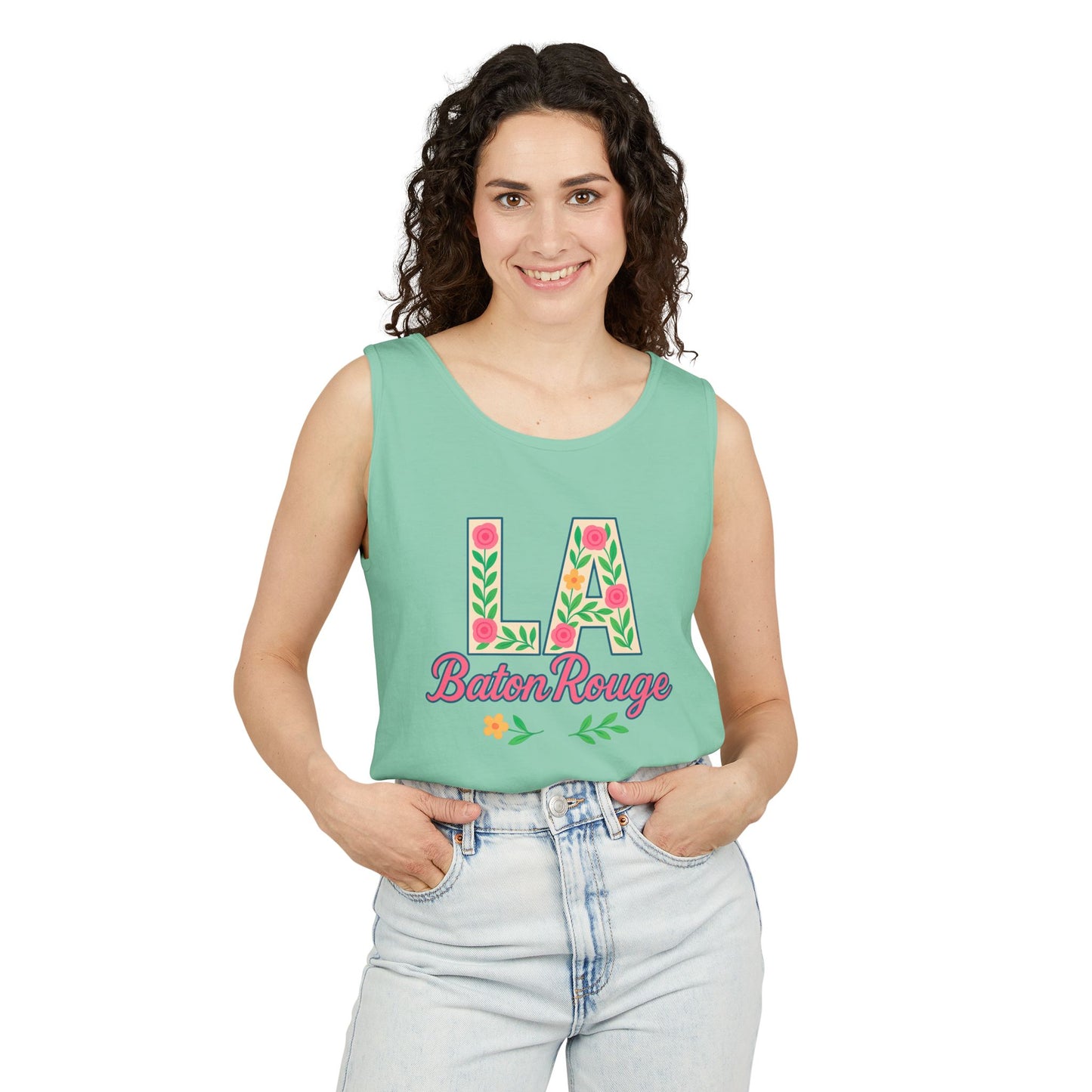 LA Baton Rouge Floral Tank Top, Summer Vibes, Unisex Apparel, Gift for Friends, Vacation Outfit, Spring/Summer Wear, Comfort Colors, Graduation Gift