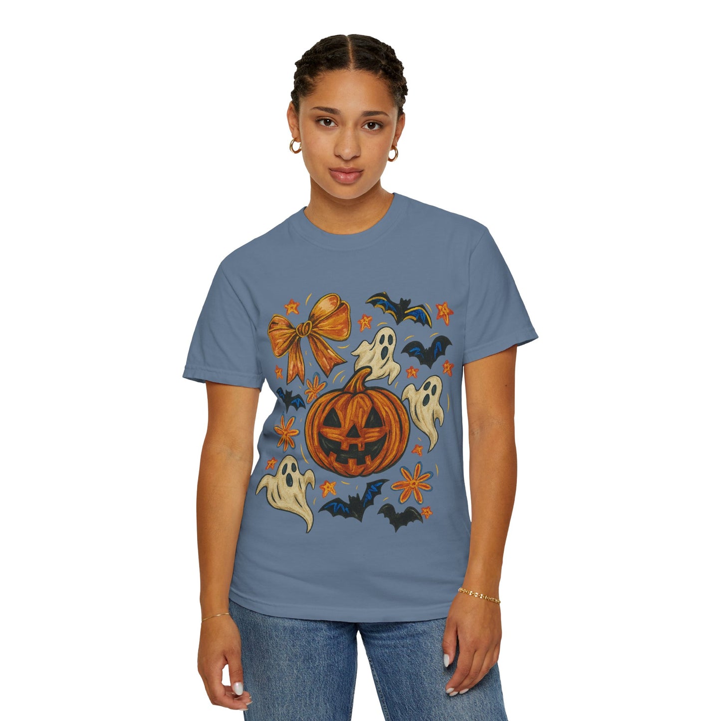 Halloween Ghost & Pumpkin T-shirt, Spooky Season Shirt, Fall Tee, Unisex Halloween Apparel, Ghostly Graphic Tee, Pumpkin Graphic Shirt