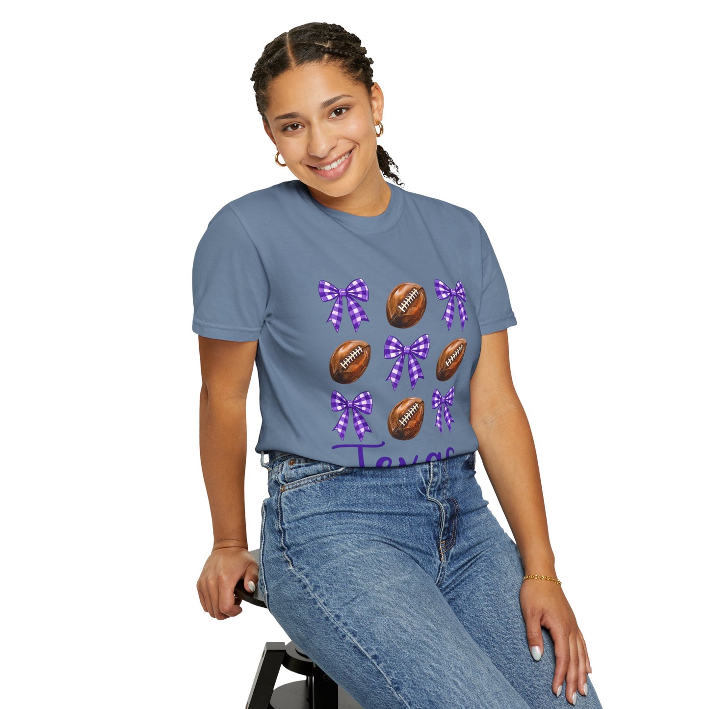 Texas Football Unisex T-Shirt with Purple Bows - Game Day Sports Apparel for Horned Frogs Fans