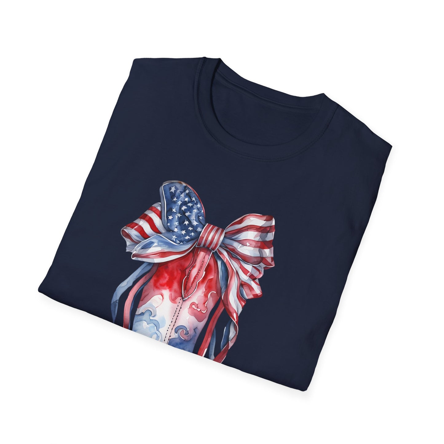 Patriotic Cowboy Boot T-Shirt | Unisex Softstyle Tee for Independence Day