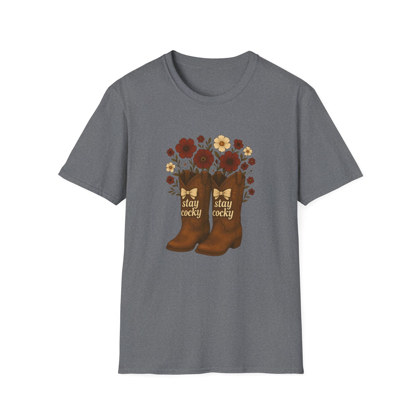 Sc stay cocky coquette t-shirt, Lucky Cowboy Boots T-Shirt, Country Style Tee, Floral Graphic Shirt, Gift for sc fan, go gamecocks, sc game day, graduation gift, college student gift