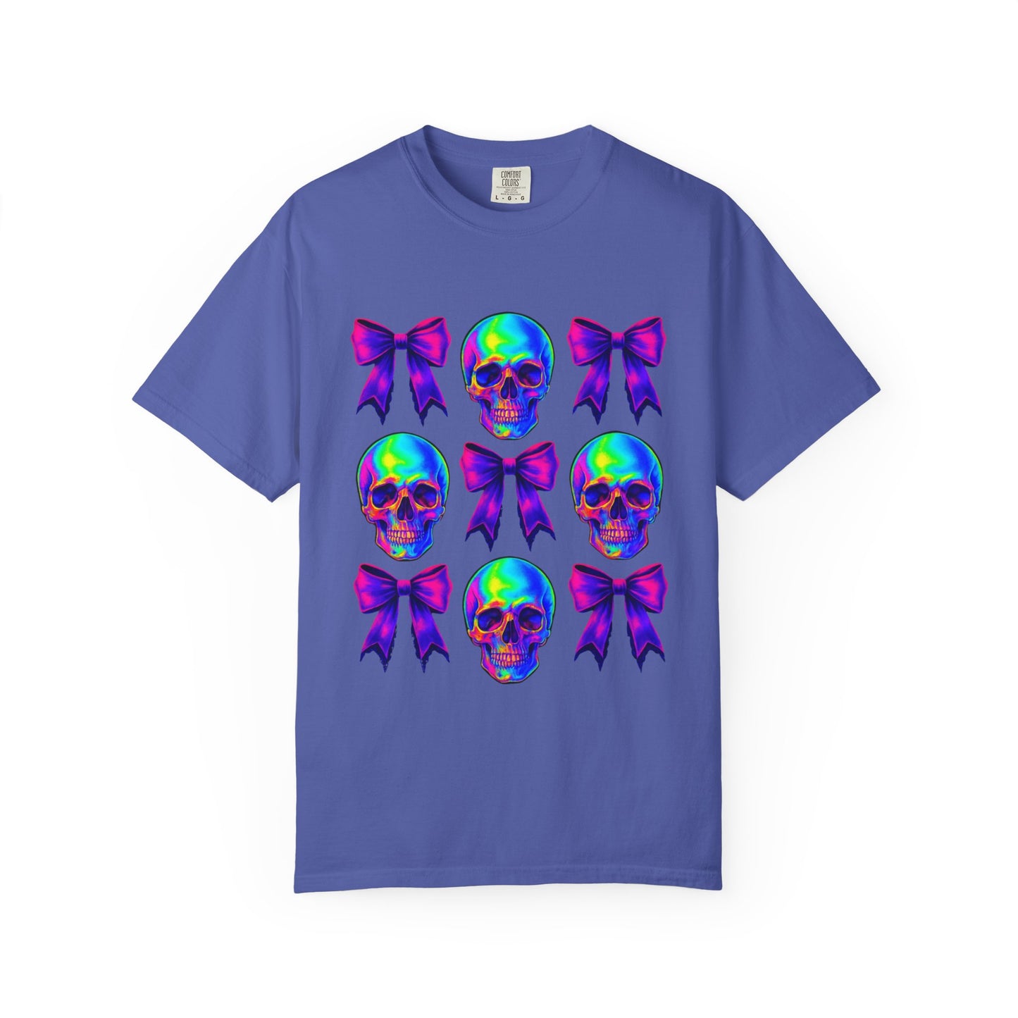 Neon Skull and Bow Unisex T-Shirt | Trendy Graphic Tee for Halloween, Festivals, Casual Wear, Gifts