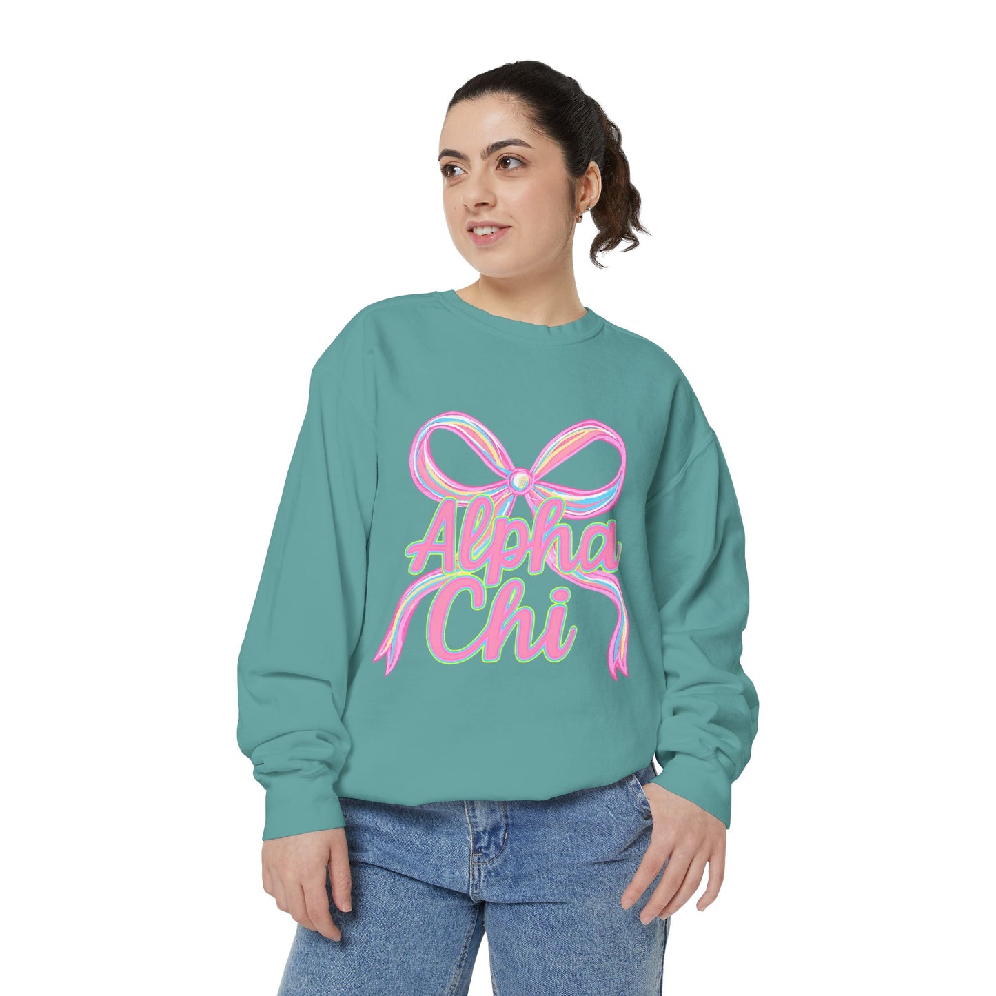 AlphaChi Garment-Dyed Sweatshirt, Sorority Sweatshirt, Personalized Gift, College Apparel, Comfortable Crewneck, Trendy Fashion