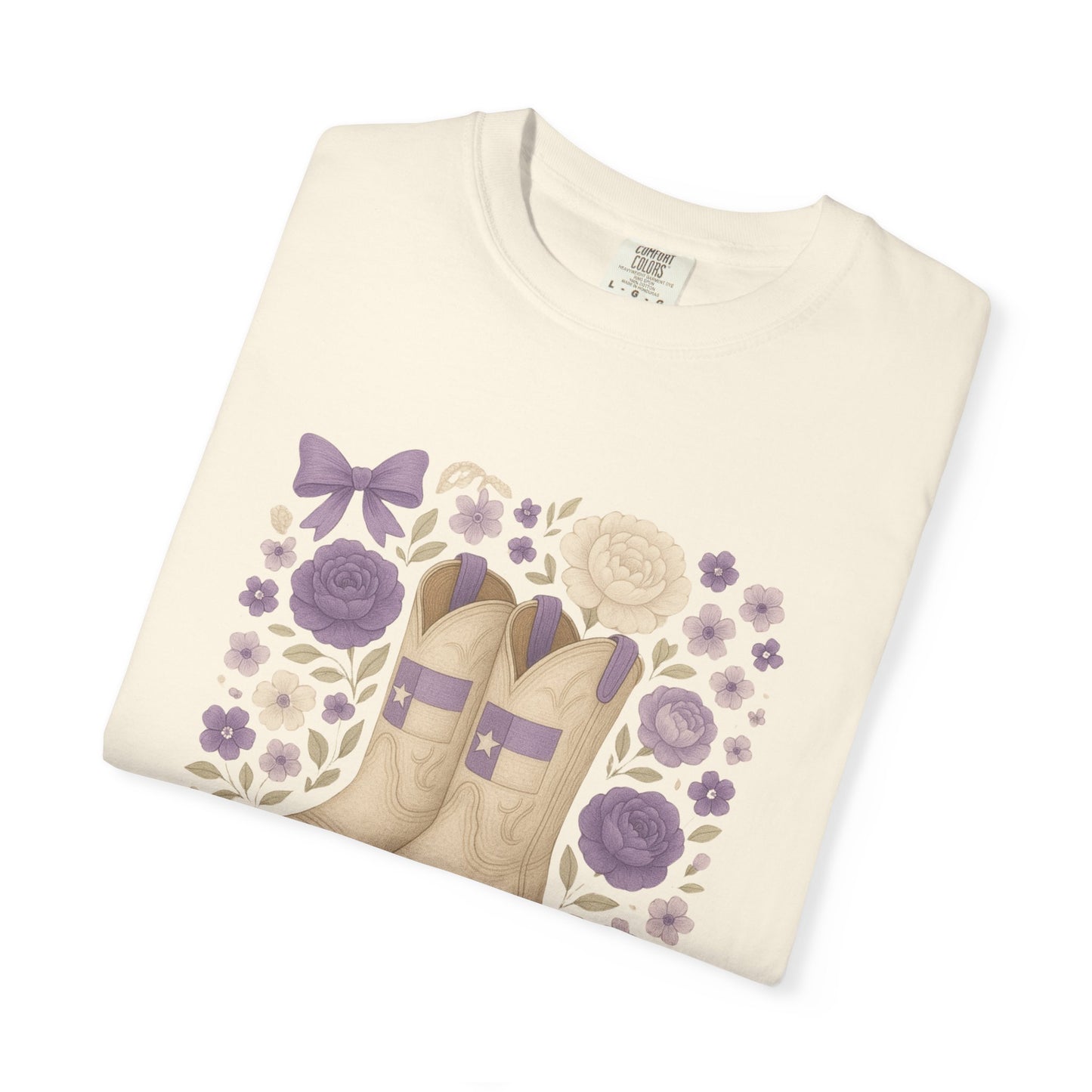 Whimsical Floral Boots Unisex T-Shirt | Casual Style, Gift for Her, Texas Christian University, TCU Frogs, Comfort Colors, Texas Fan gift, Graduation Gift