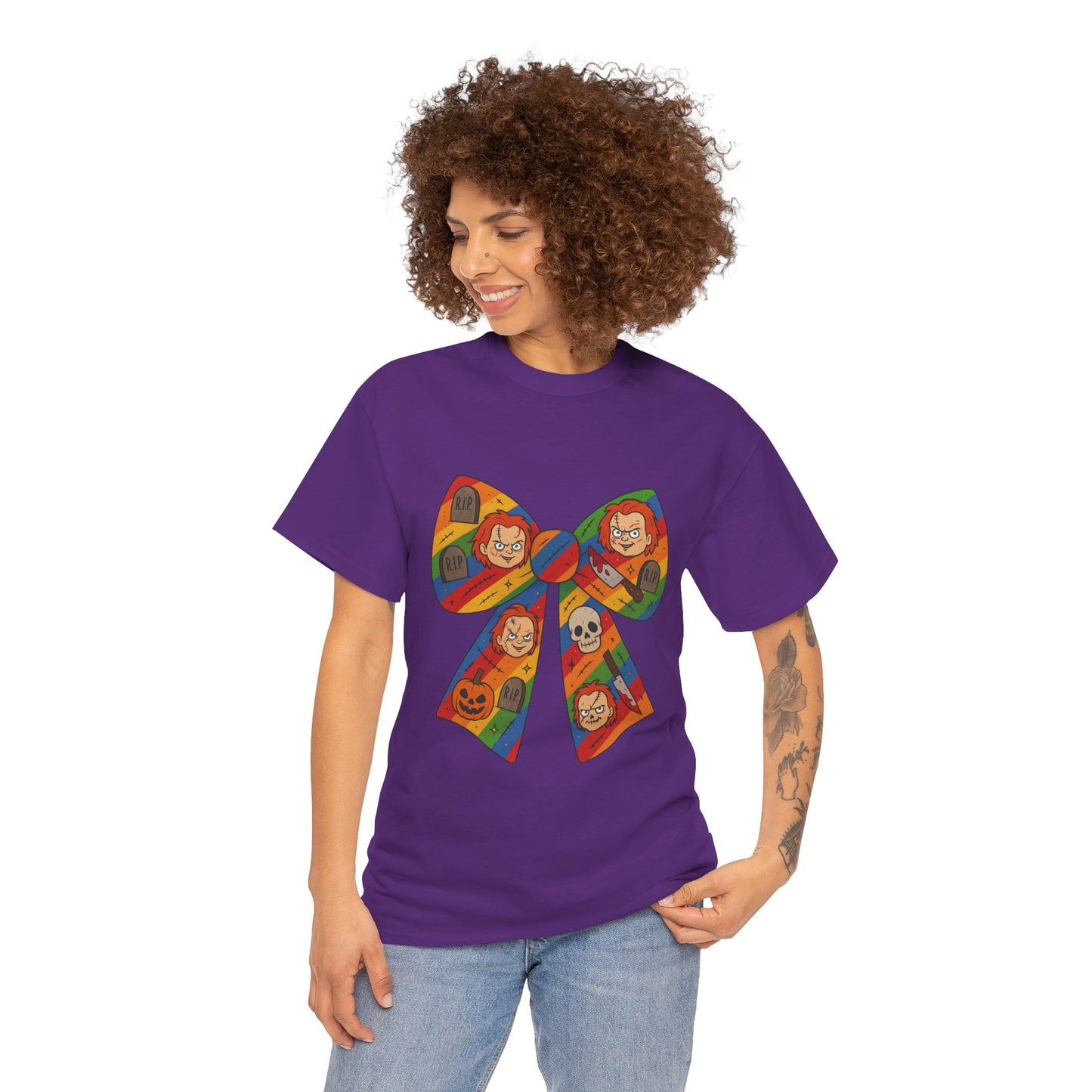 Colorful Halloween Bow Tee, Fun Costume T-Shirt, Halloween Party Shirt, Unisex Graphic Tee, Cozy Everyday Wear, Unique Gift Idea
