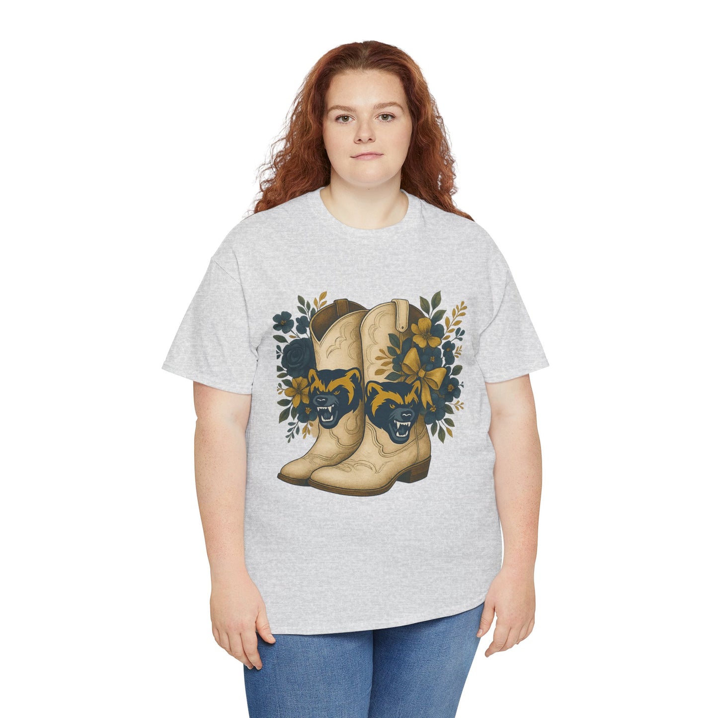 Graphic Tee - Michigan Wolverines Maize and Blue Country Chic Floral Cowboy Boots Vintage Style Shirt