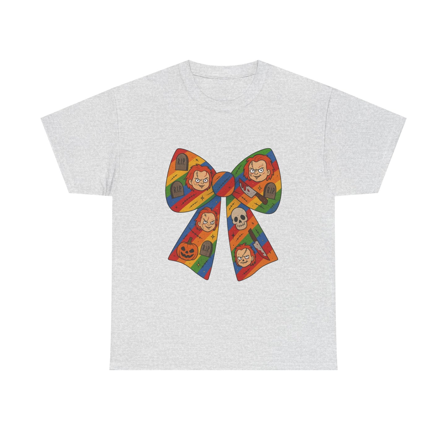 Colorful Halloween Bow Tee, Fun Costume T-Shirt, Halloween Party Shirt, Unisex Graphic Tee, Cozy Everyday Wear, Unique Gift Idea