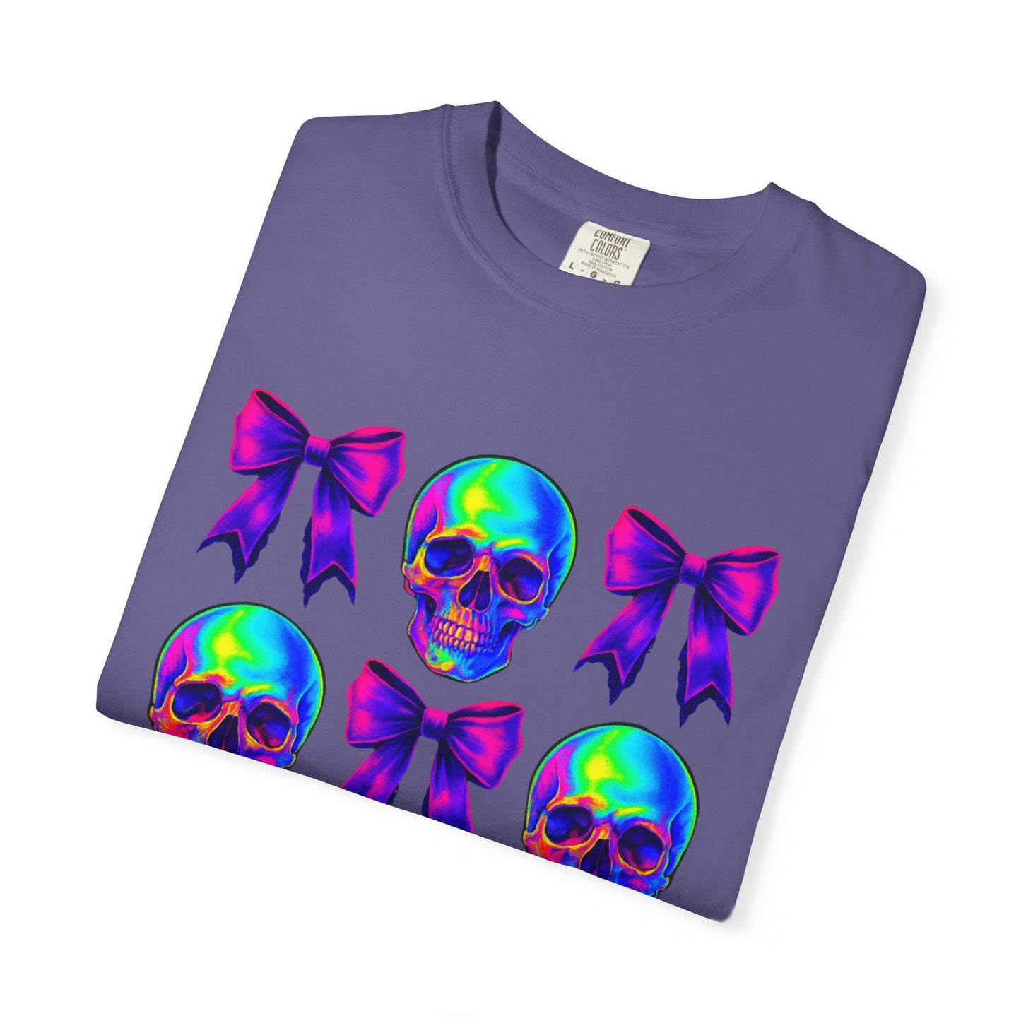 Neon Skull and Bow Unisex T-Shirt | Trendy Graphic Tee for Halloween, Festivals, Casual Wear, Gifts