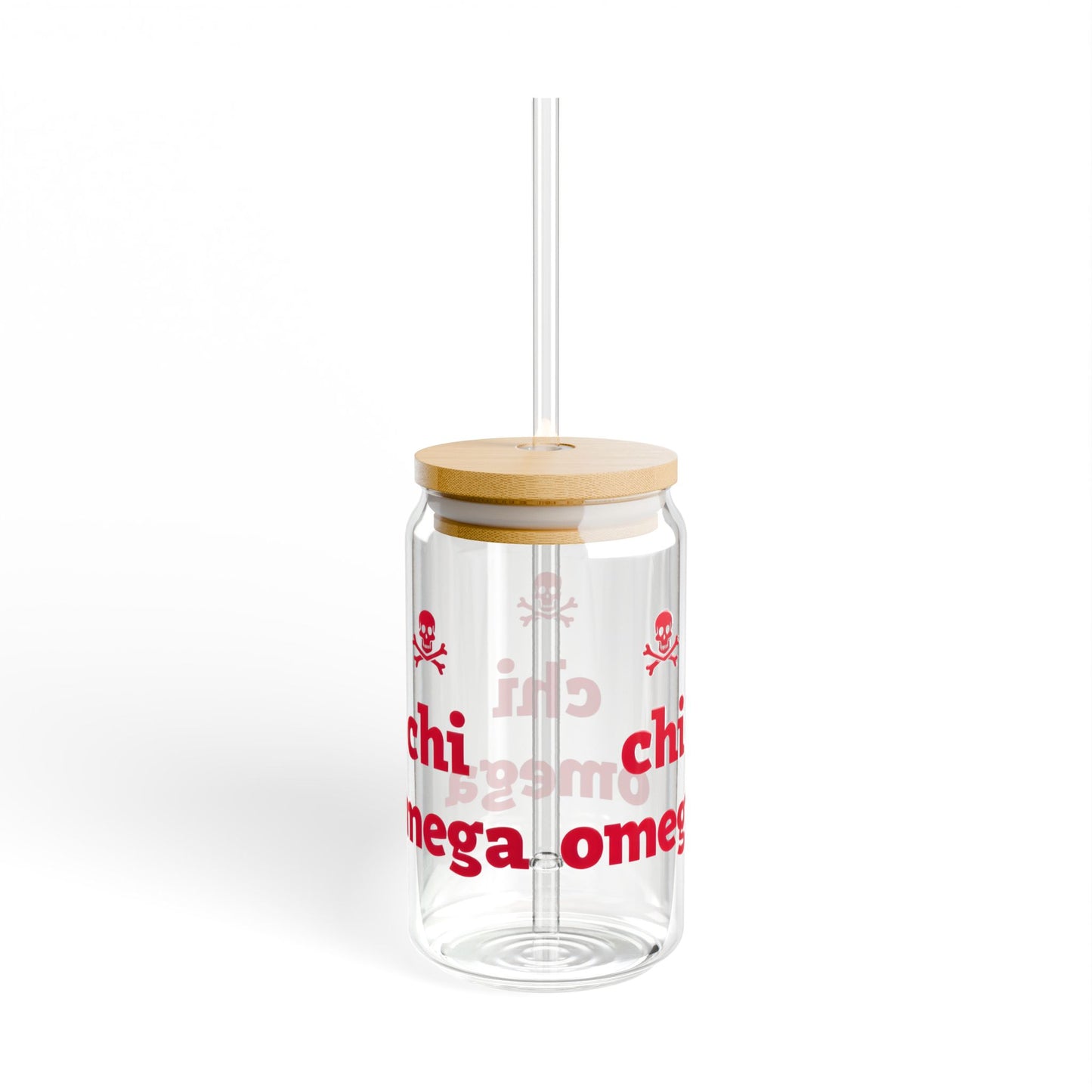 Chi Omega Sipper Glass - 16oz, College Gift, Sorority Drinkware, Eco-Friendly, Party Essential, Red & Clear Design