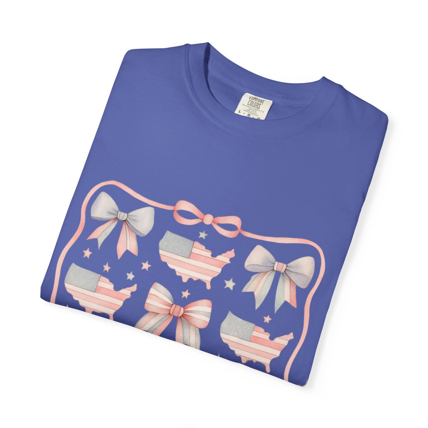 America Coquette Cute Bow Pattern Comfort Colors Unisex T-Shirt - 4th of July USA Celebration