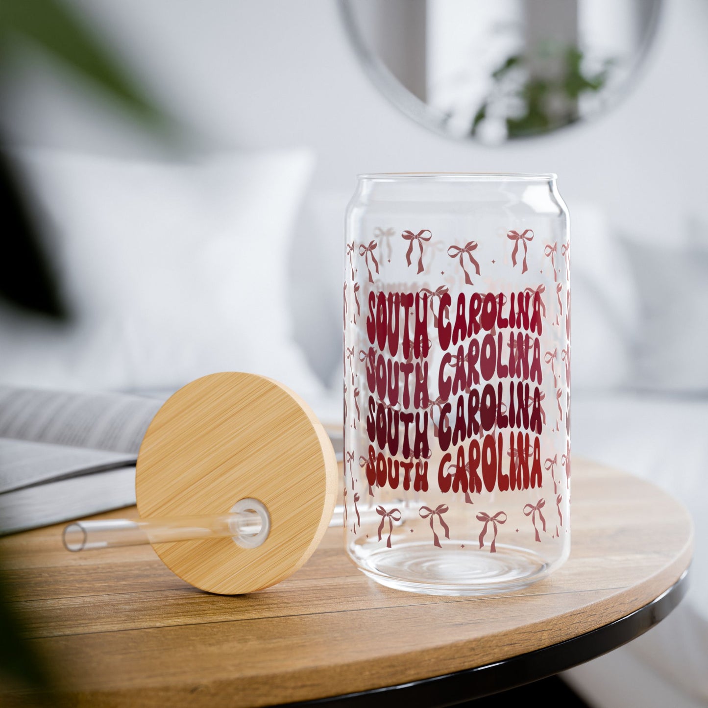 Coquette Bow South Carolina Sipper Glass, 16oz | Tropical Drinkware, Summer Sipping, Perfect for Beach Days, SC gamecocks, south carolina gift, graduation gift