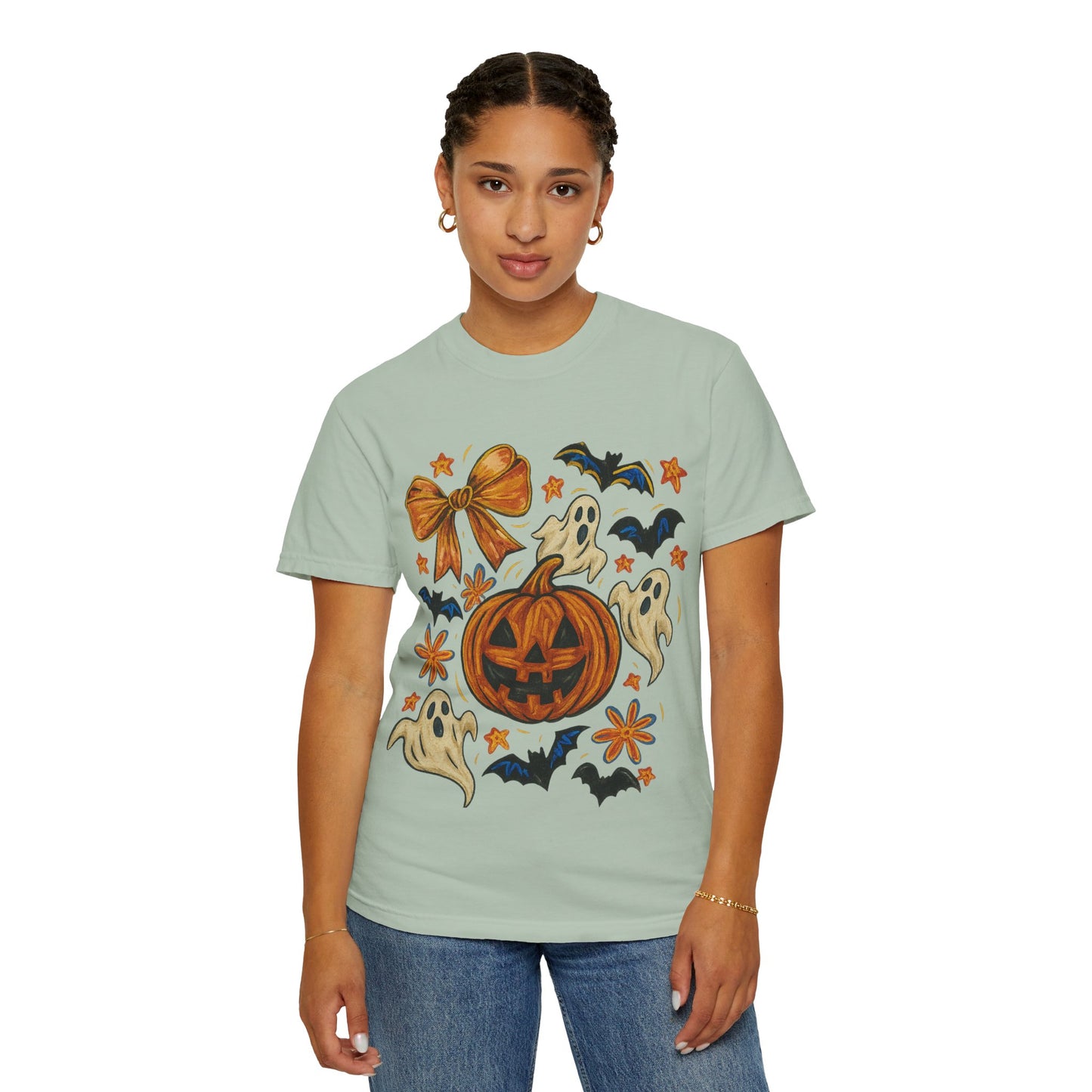 Halloween Ghost & Pumpkin T-shirt, Spooky Season Shirt, Fall Tee, Unisex Halloween Apparel, Ghostly Graphic Tee, Pumpkin Graphic Shirt