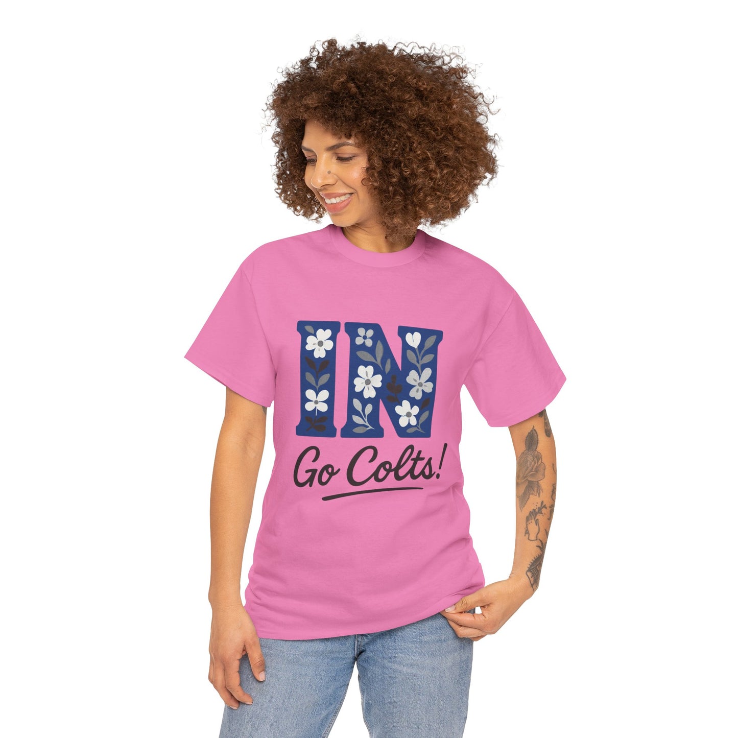 Floral Colts Tee | Unisex Heavy Cotton Tee for Sports Fans, Indiana Pride